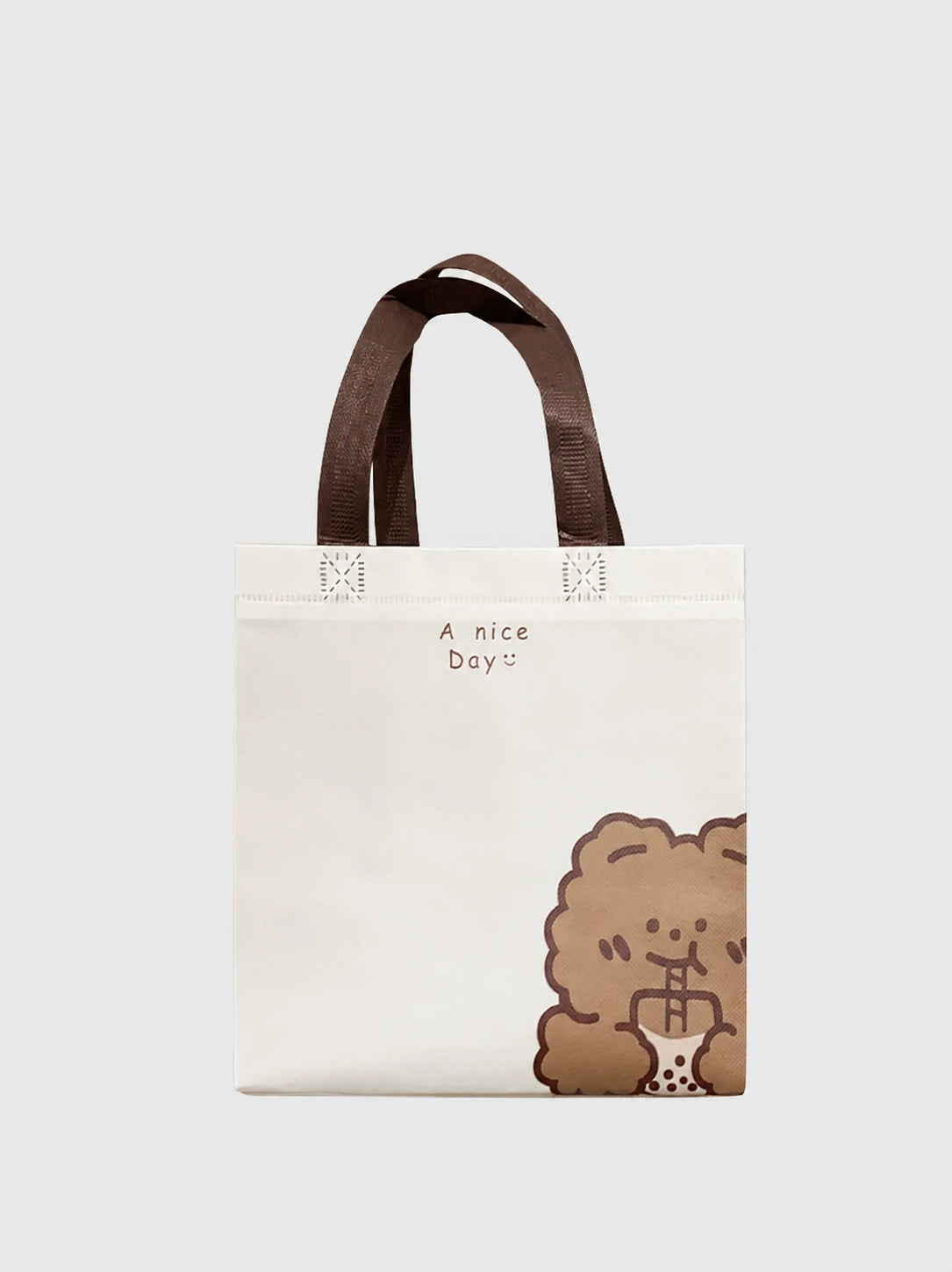Bear design laminated non-woven gift bag with brown fabric handles