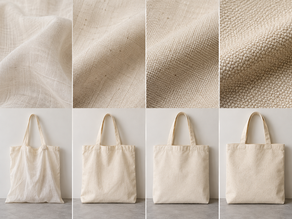 Illustrative comparison of cotton fabric textures and tote structures