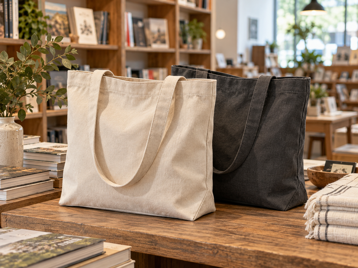 Illustrative cotton tote bags for retail and merchandise