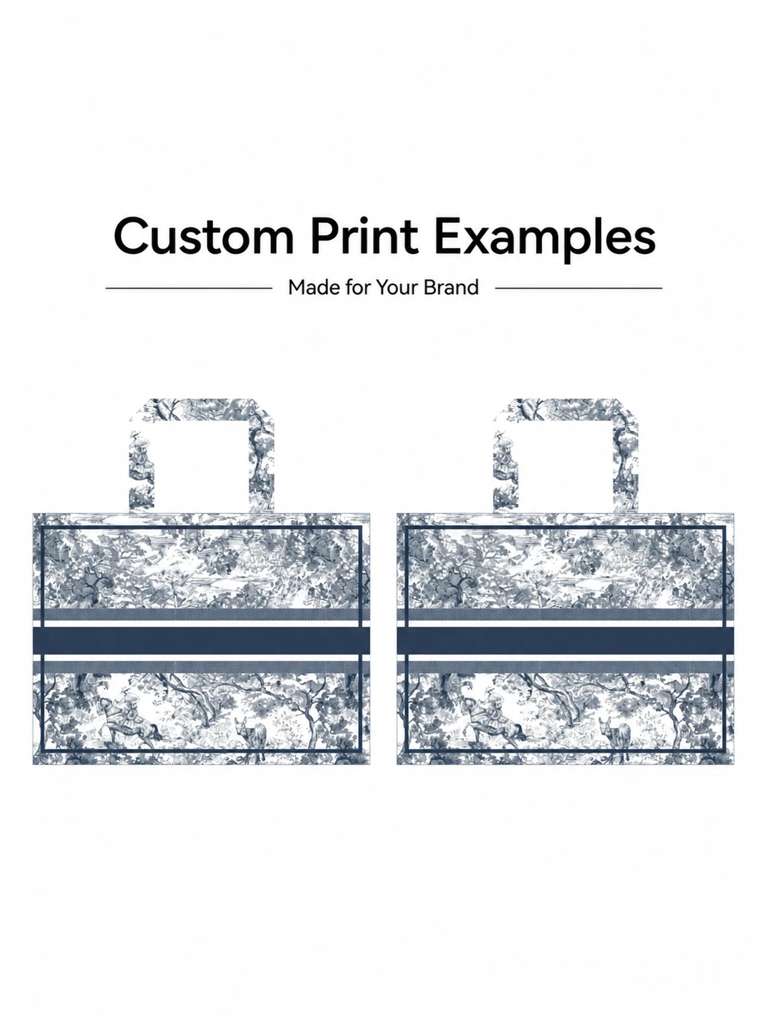 Custom print examples for laminated non-woven tote bags with blank brand panels