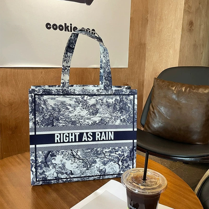Vintage toile printed laminated non-woven tote bag