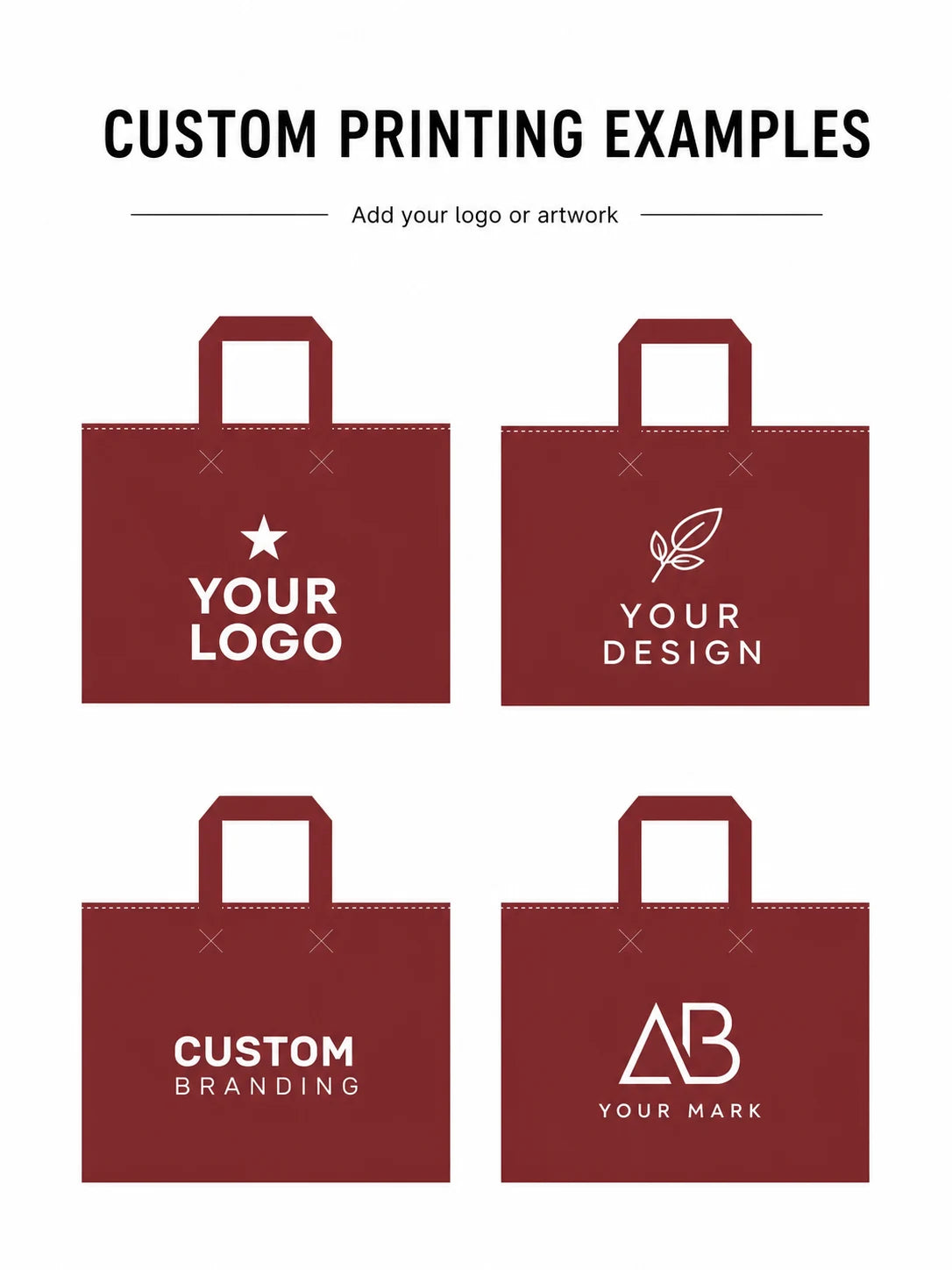 Custom logo printing examples for zipper non-woven tote bags