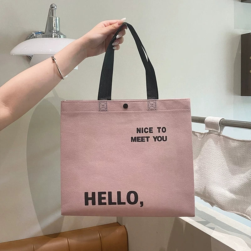 Hello lavender snap-button non-woven tote bag