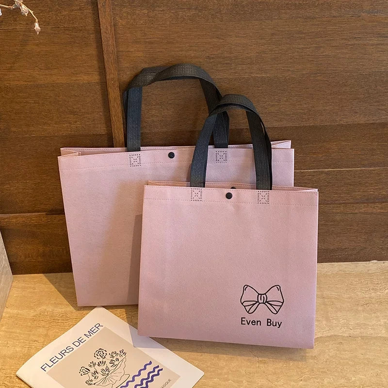 Mini bow lavender snap-button non-woven tote bag