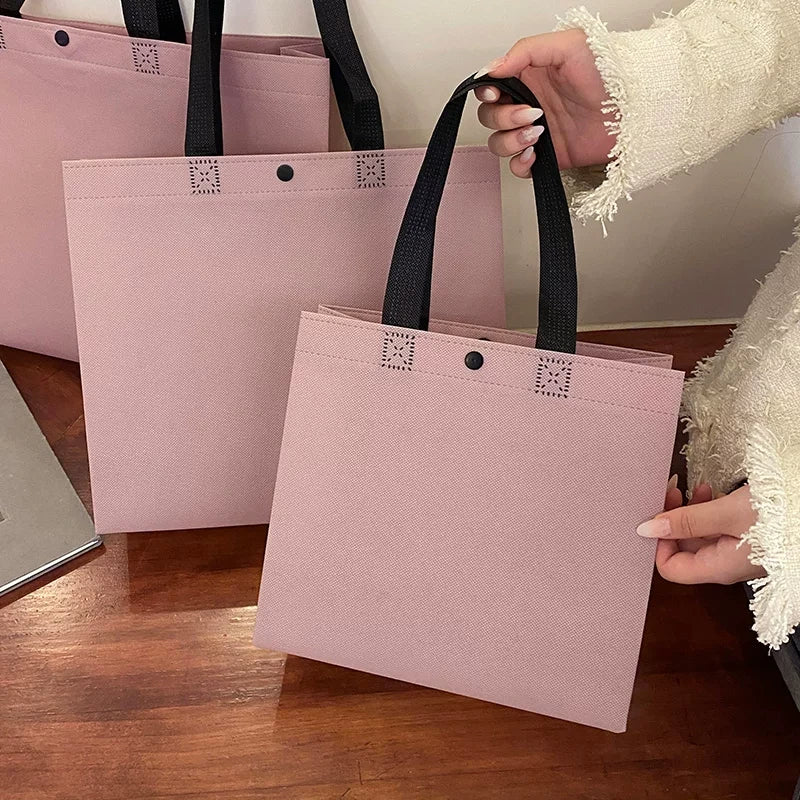 Plain lavender snap-button non-woven tote bag