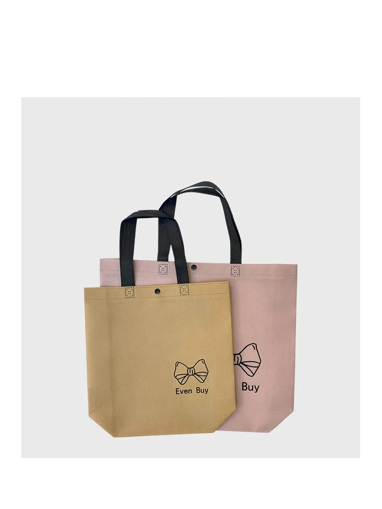 Khaki and pink non-woven tote bags with bow print
