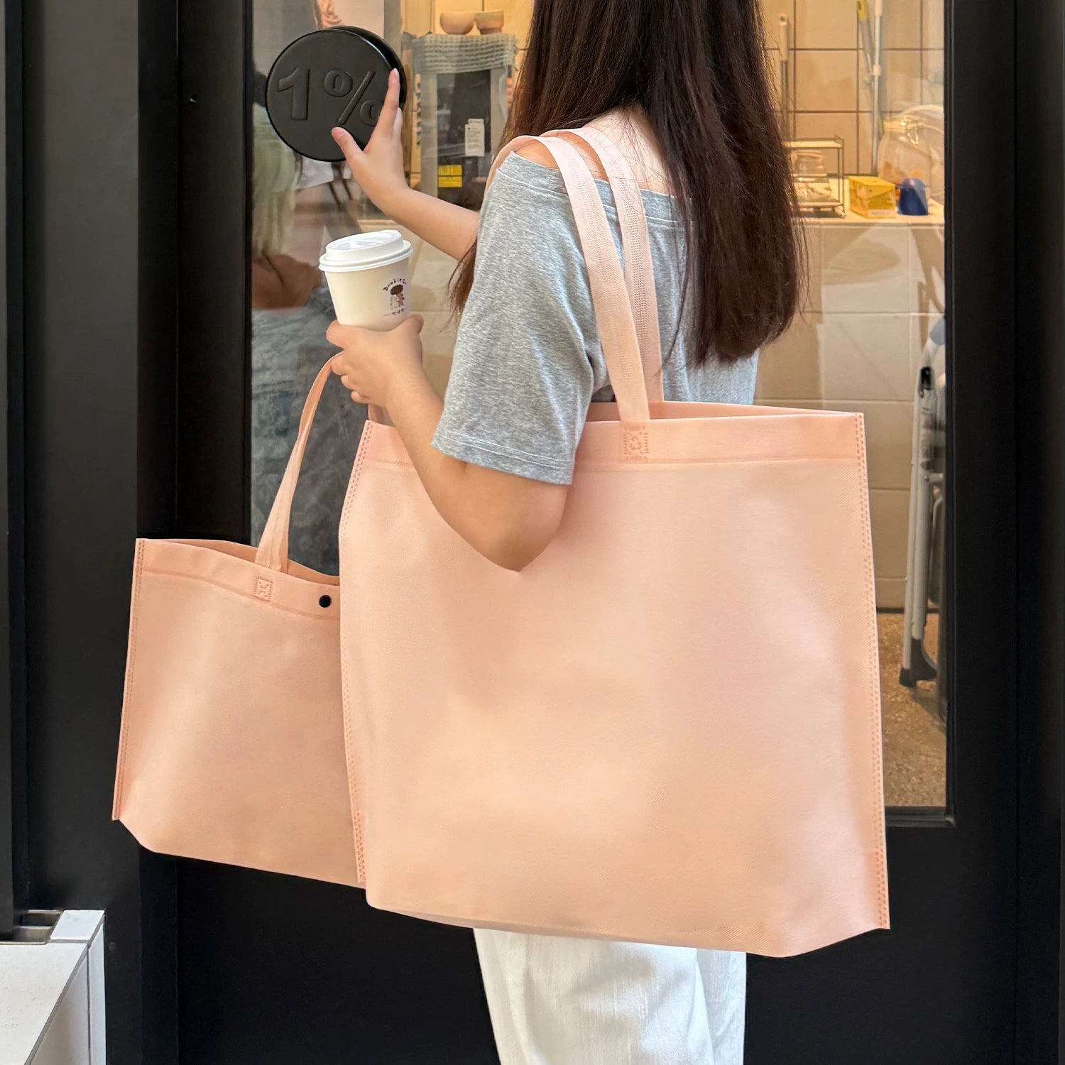 Plain light pink non-woven tote bag