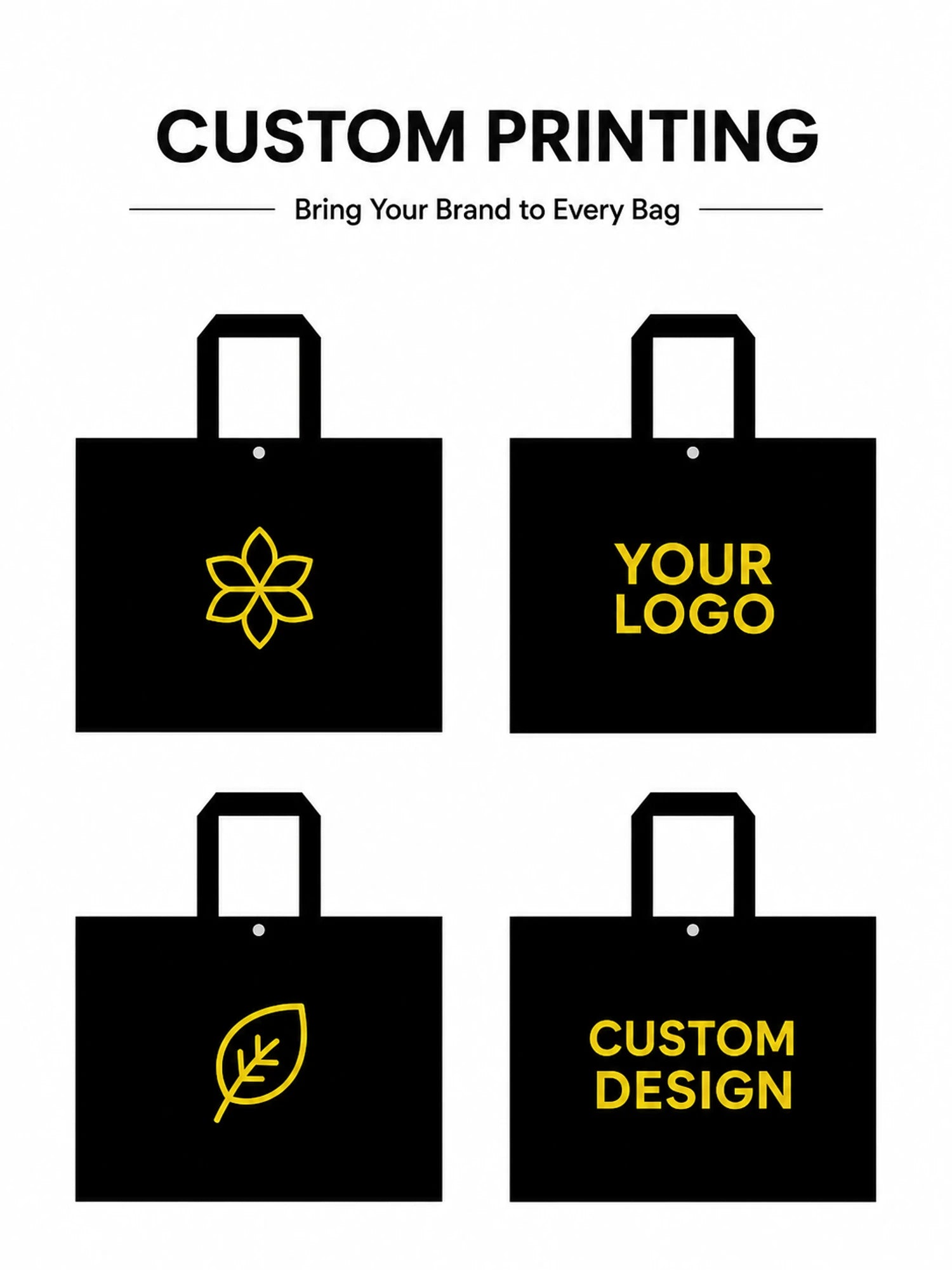 Custom printing examples for black non-woven tote bags