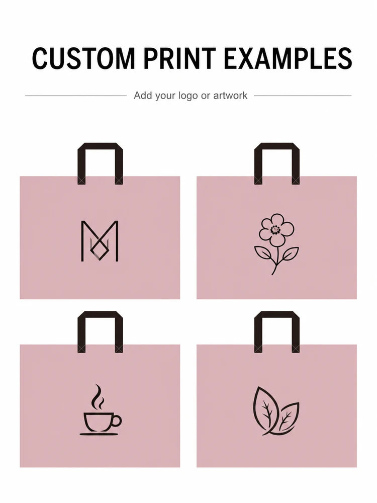 Custom print examples for blush pink non-woven tote bags