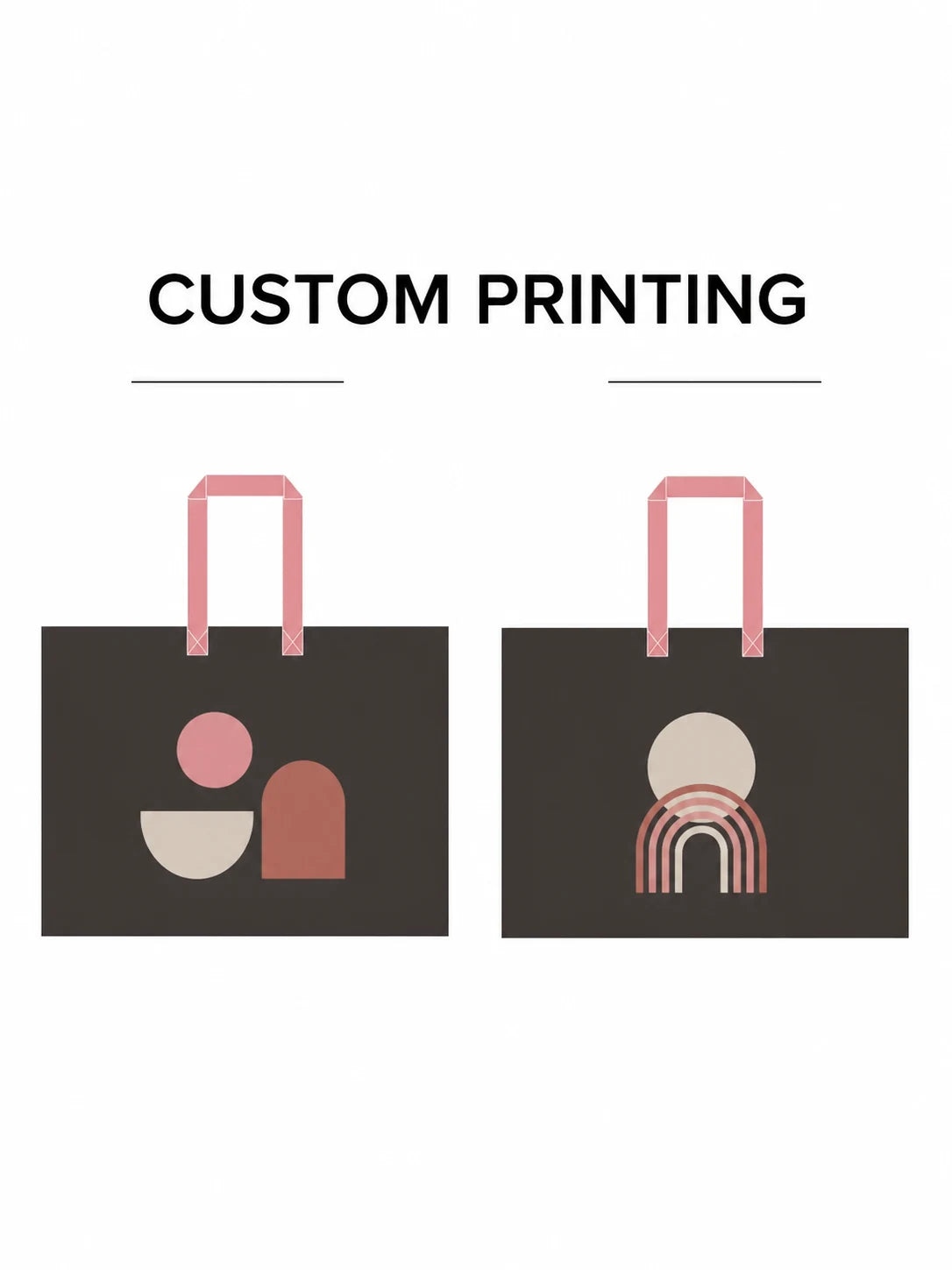 Generic custom printing examples on dark brown non-woven tote bags