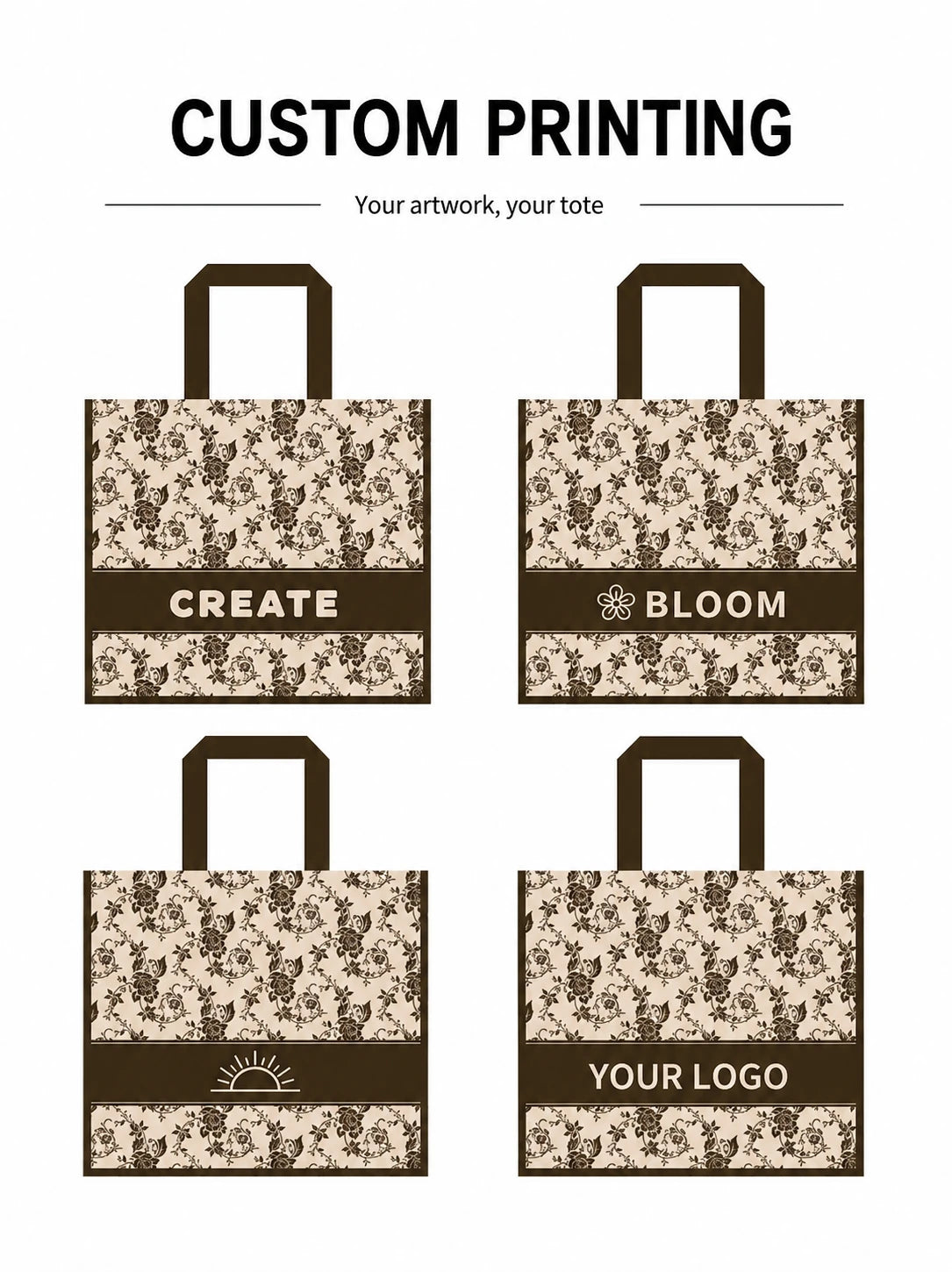 Generic custom printing examples for rose floral non-woven totes