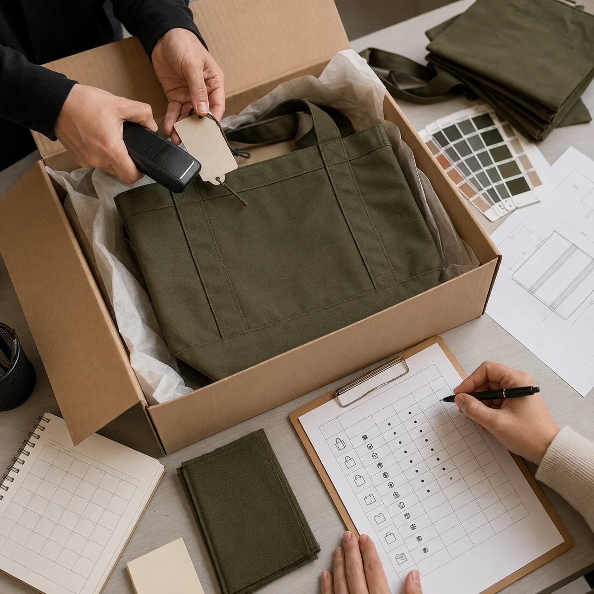 Approved reusable bag sample reviewed for packing and production planning
