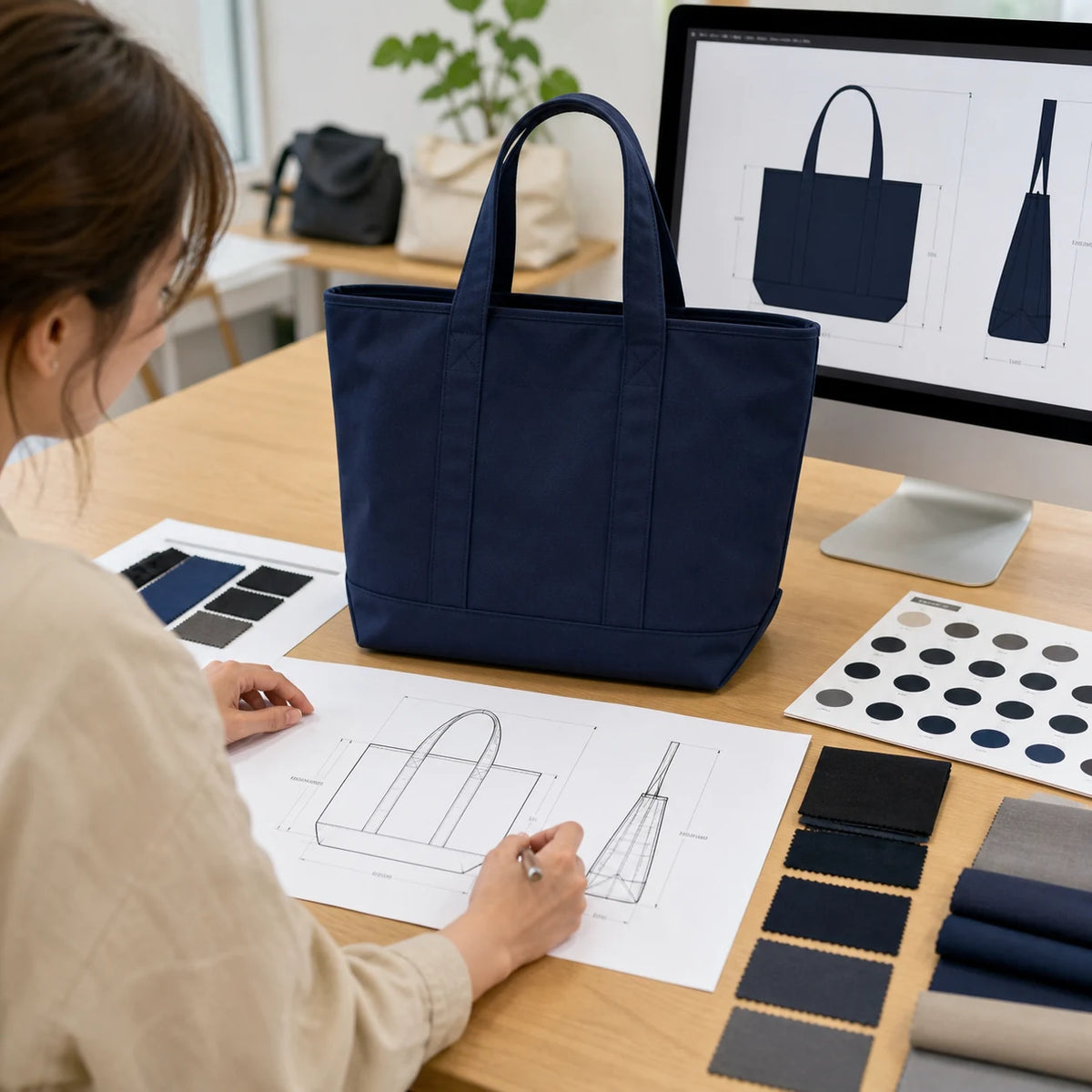Reusable bag specification and artwork review with prototype, drawings and swatches