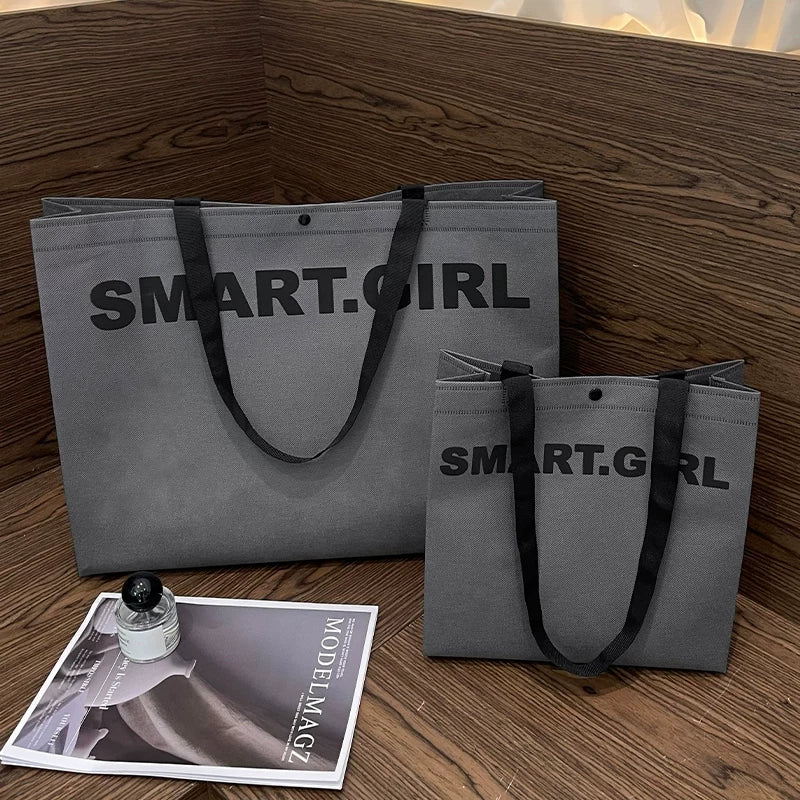 Dark gray Smart Girl woven-handle non-woven tote bag