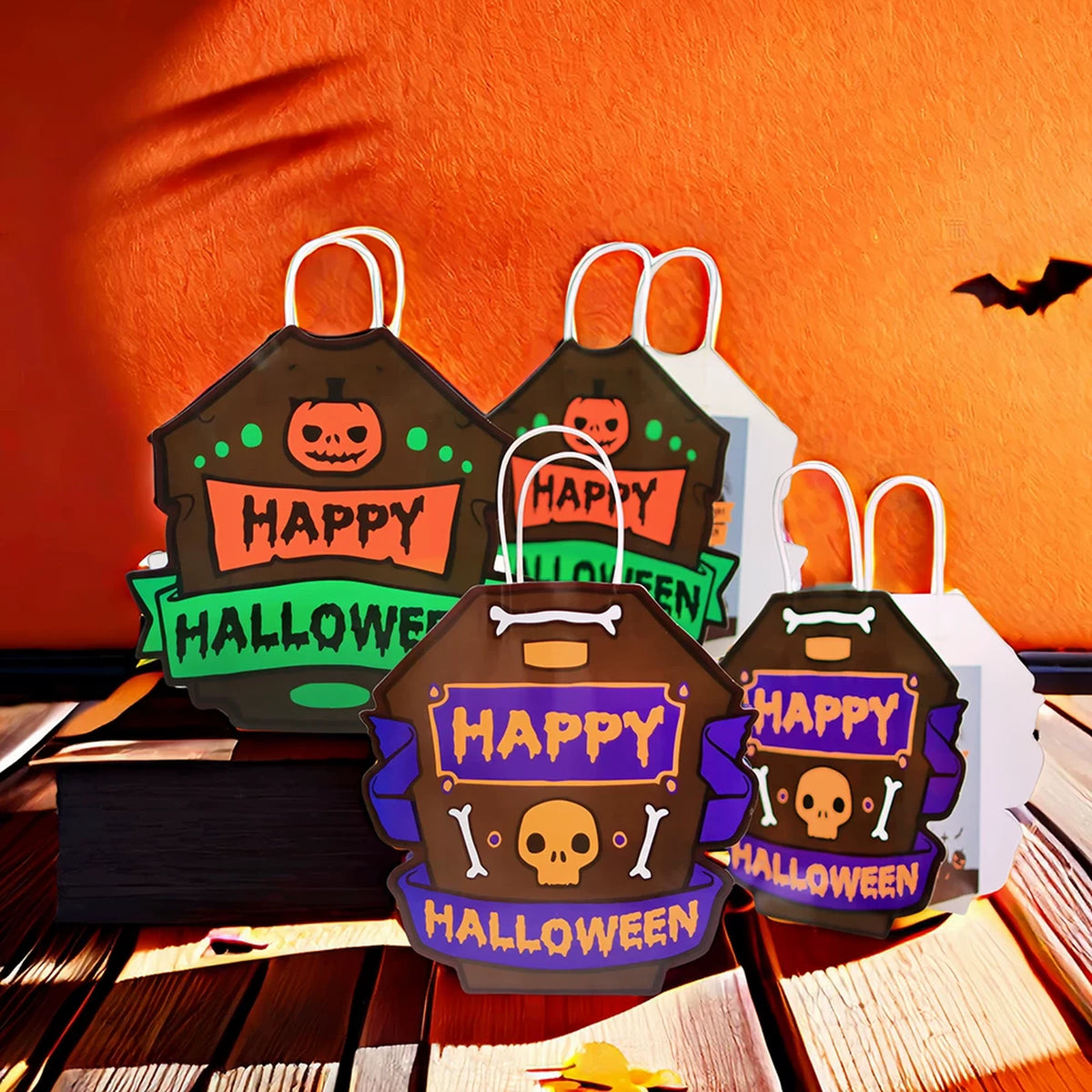 Die-Cut Cardstock Halloween Treat Bags with Handles