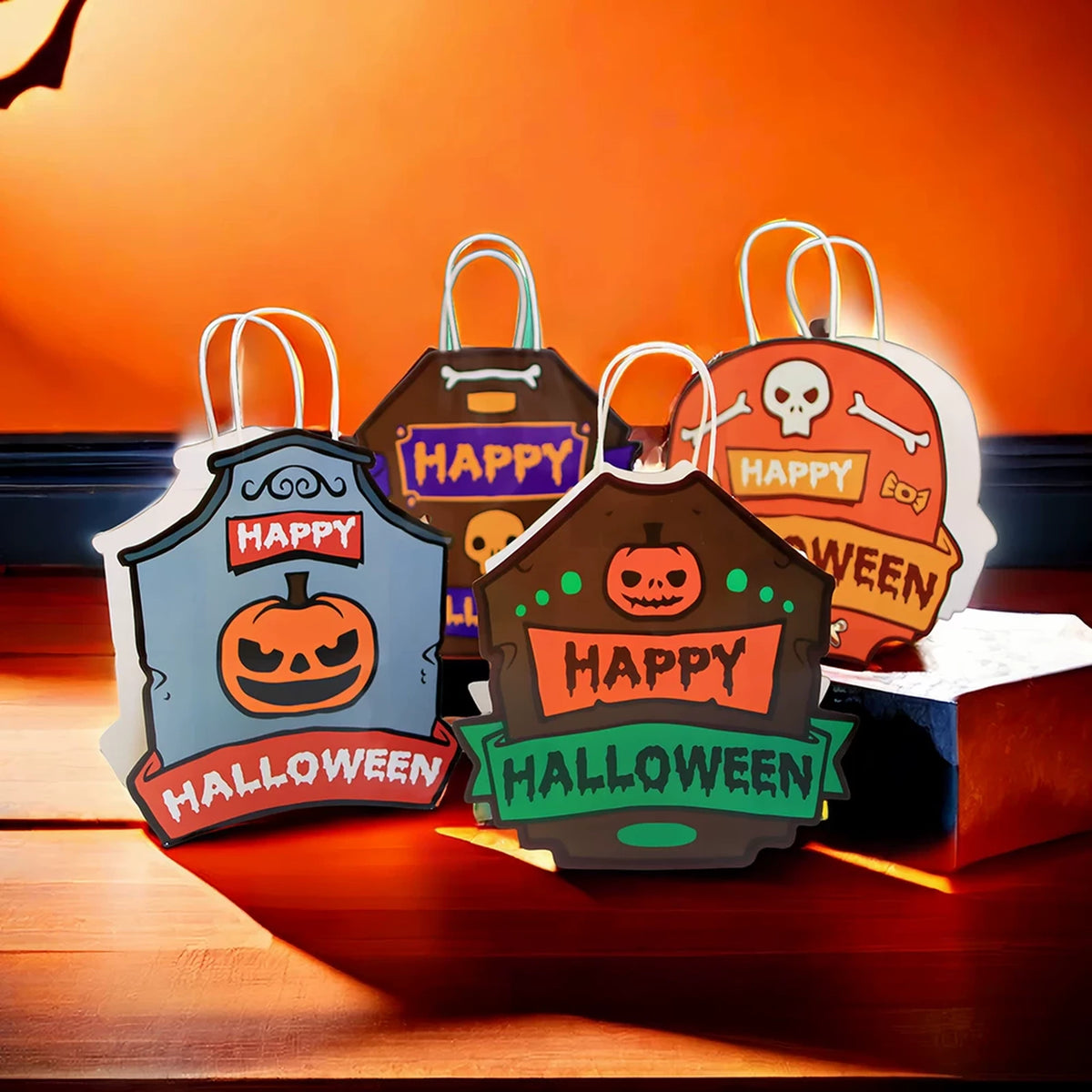 Die-Cut Cardstock Halloween Treat Bags with Handles