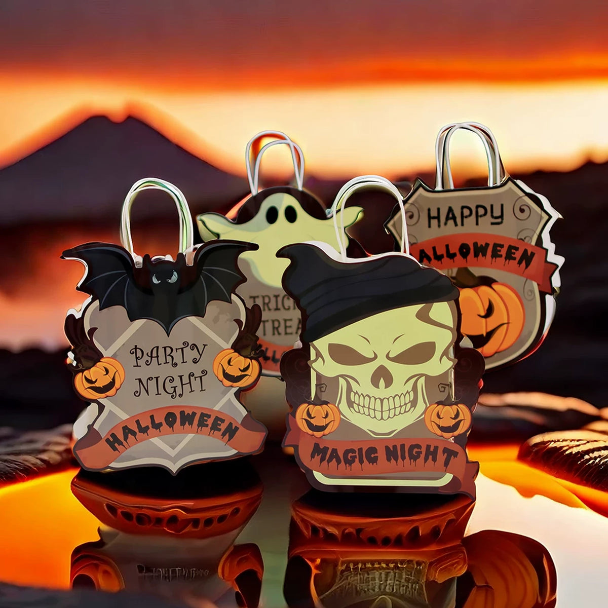 Die-Cut Cardstock Halloween Treat Bags with Handles
