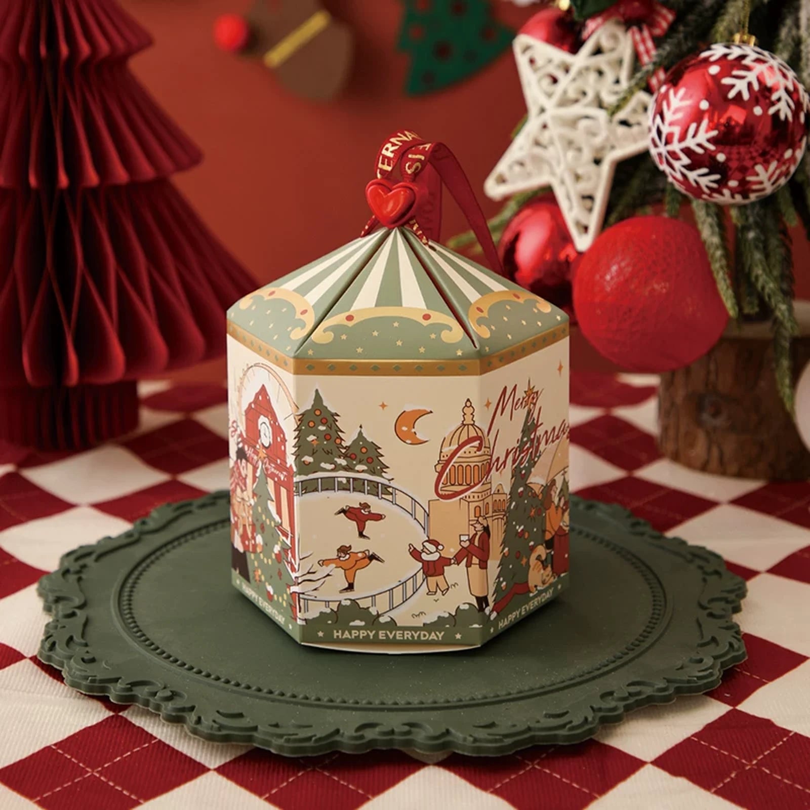 Drawstring Christmas fabric gift pouches with loop handles