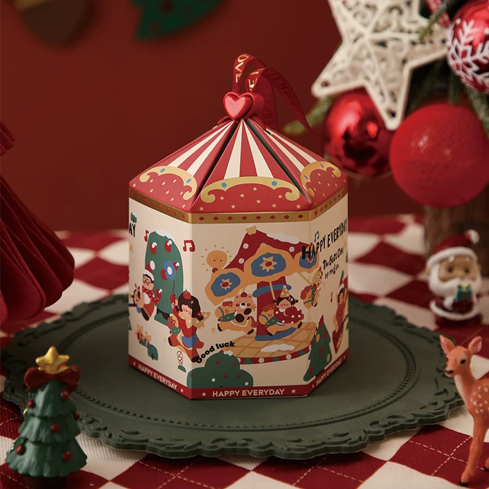 Drawstring Christmas fabric gift pouches with loop handles