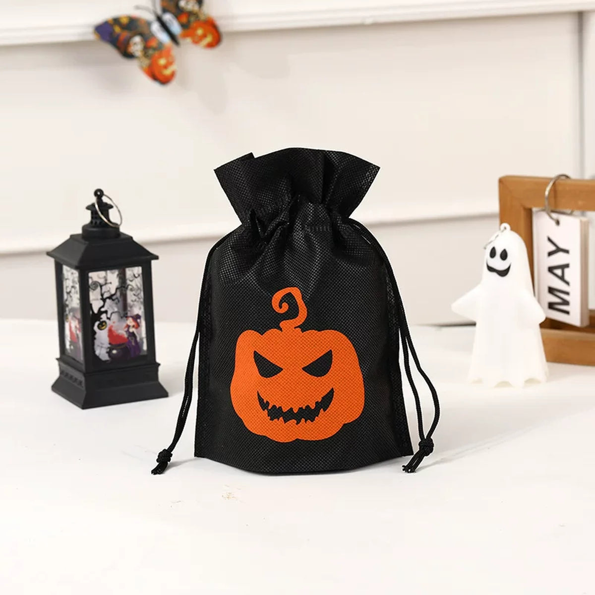 Drawstring Halloween Treat Bags – Black Pumpkin