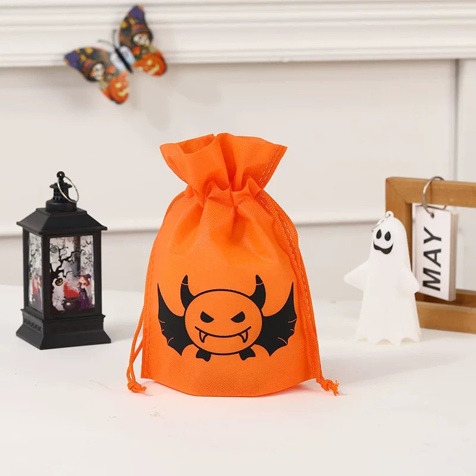 Drawstring Halloween Treat Bags – Orange Bat