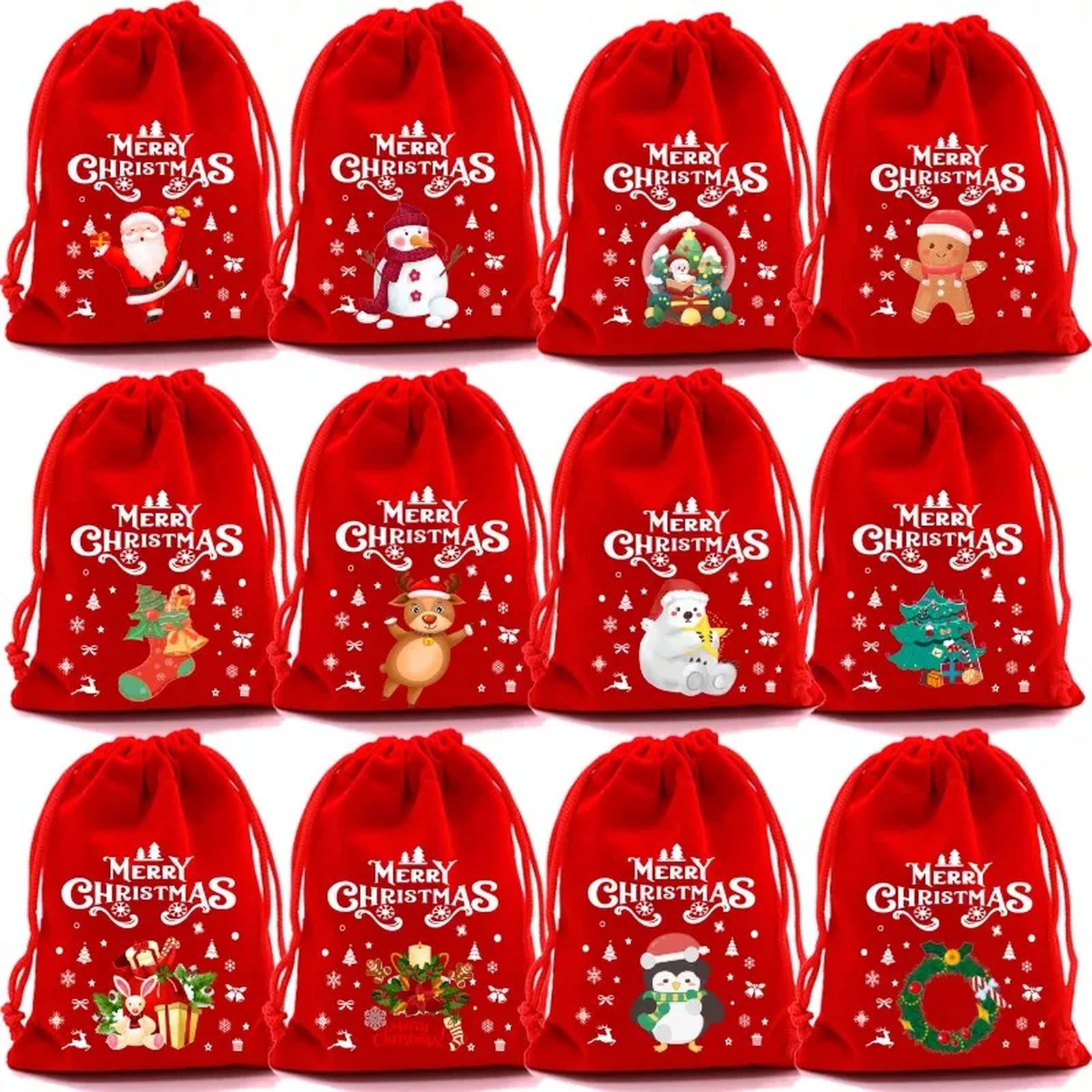 Drawstring Velvet Christmas Gift Pouches – product view