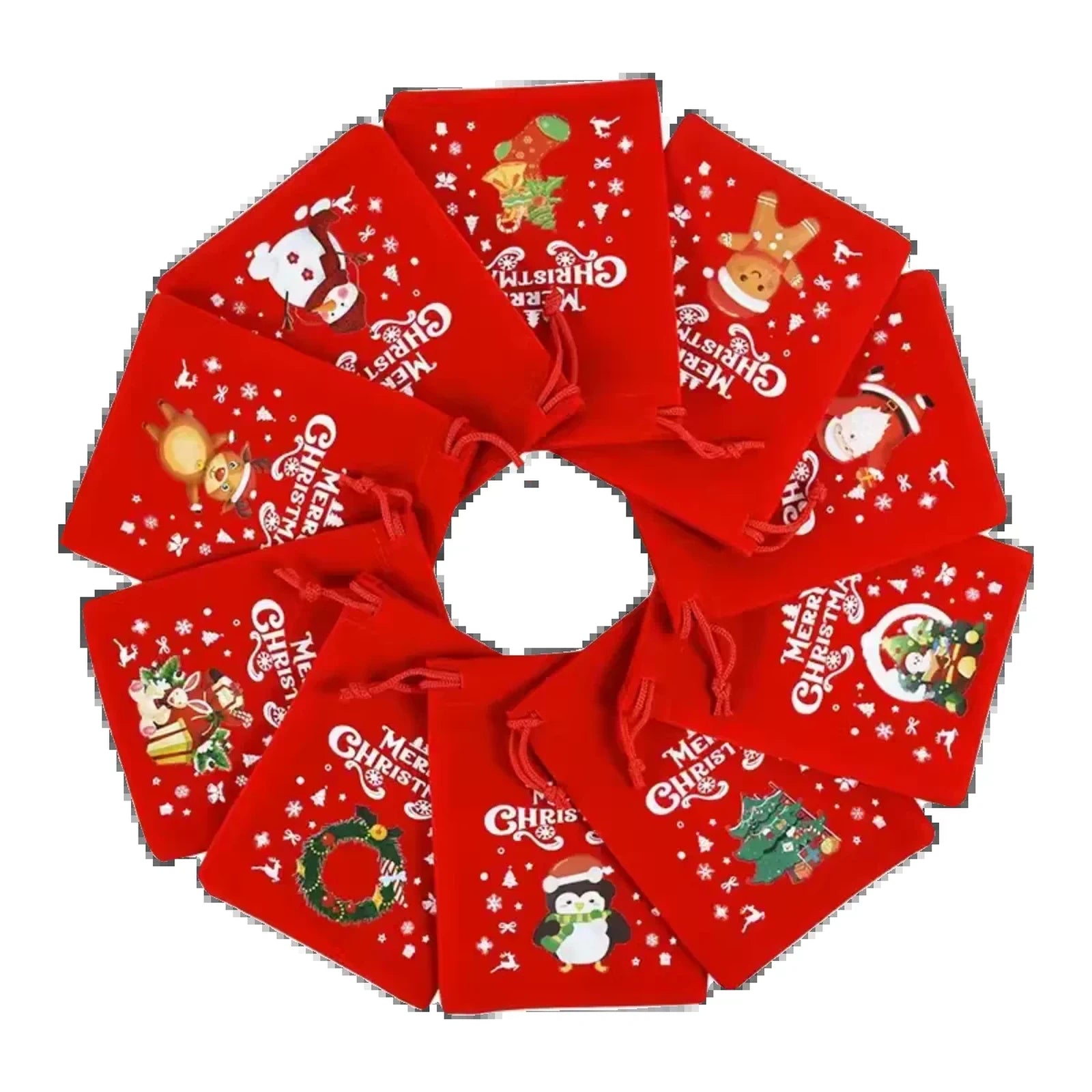Drawstring Velvet Christmas Gift Pouches – product view
