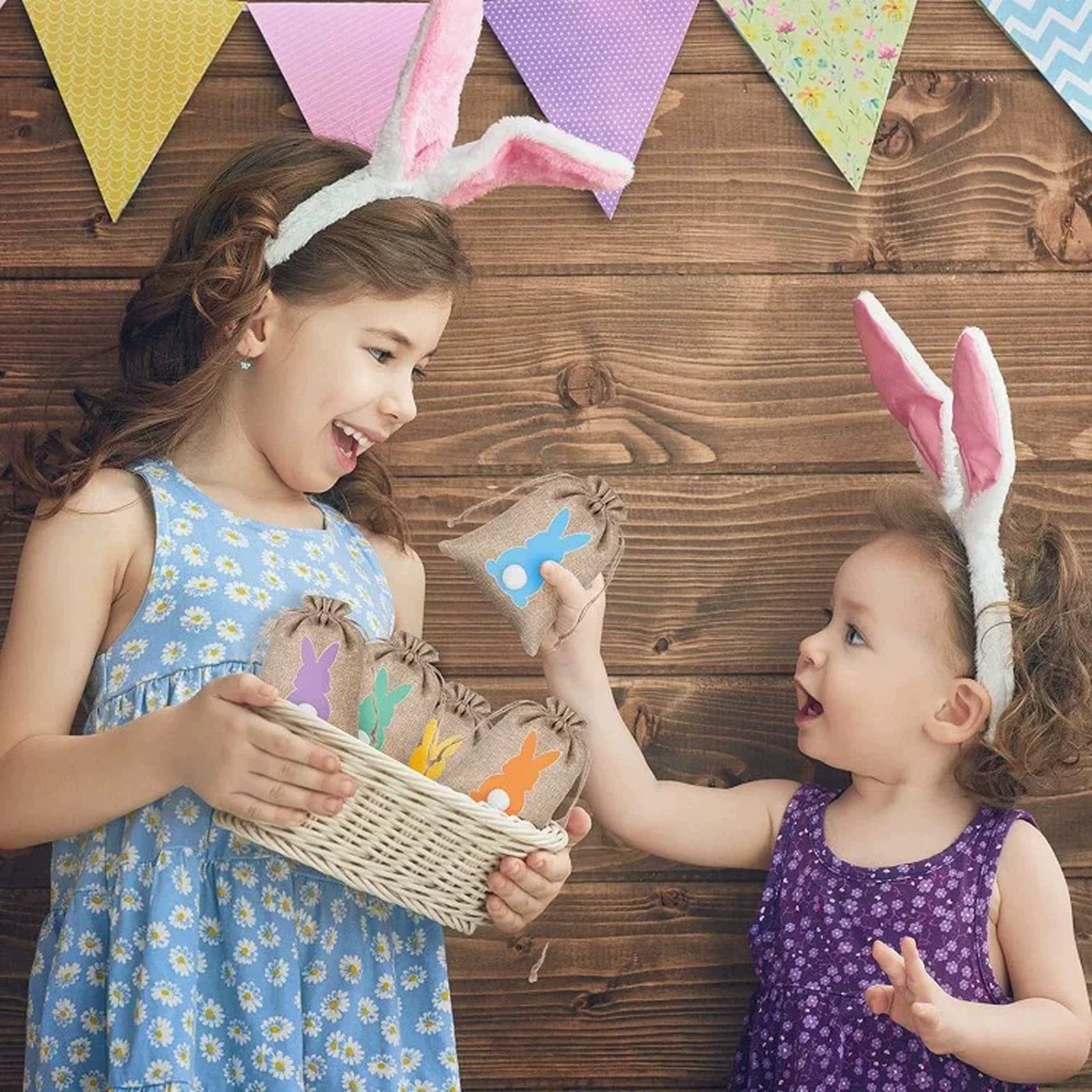 Faux-Burlap Drawstring Easter Gift Pouches – gallery 03