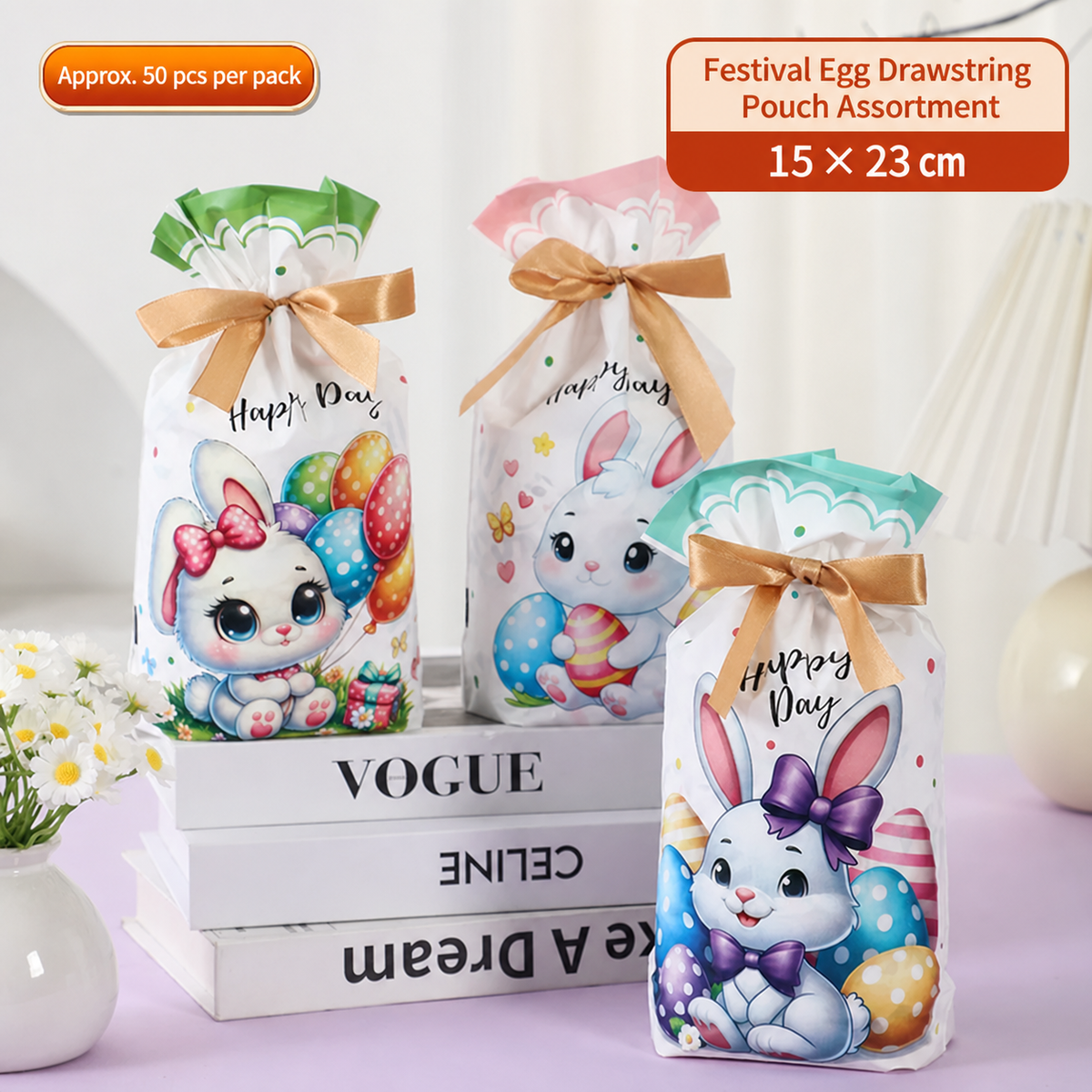 15 × 23 × 3 cm Plastic Easter Drawstring Gift Pouches – variant 35499368807