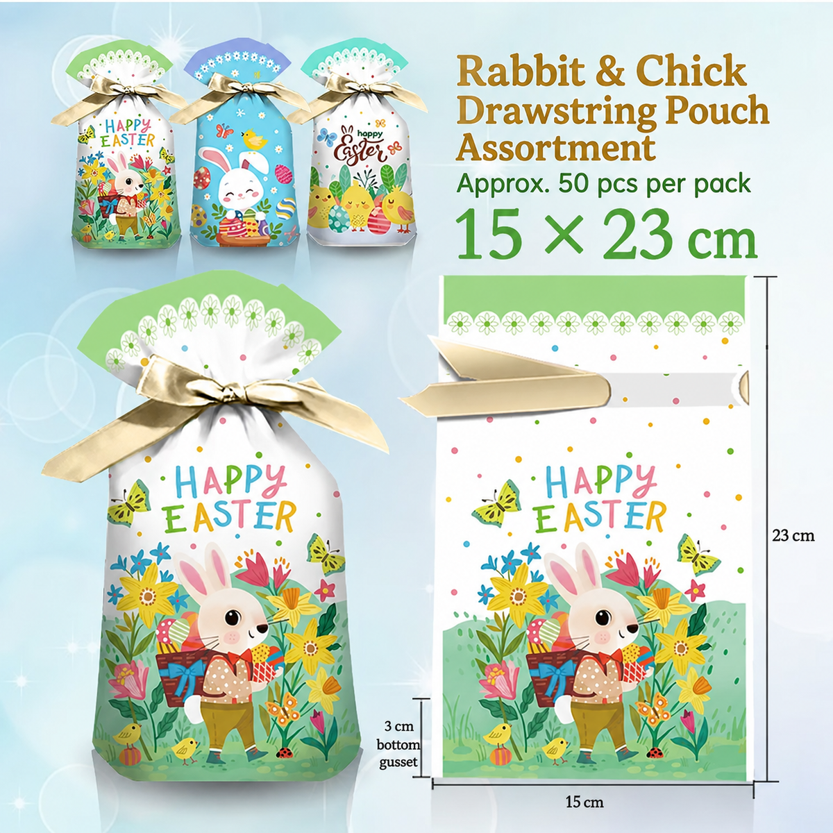 15 × 23 × 3 cm Plastic Easter Drawstring Gift Pouches – variant 35499368810