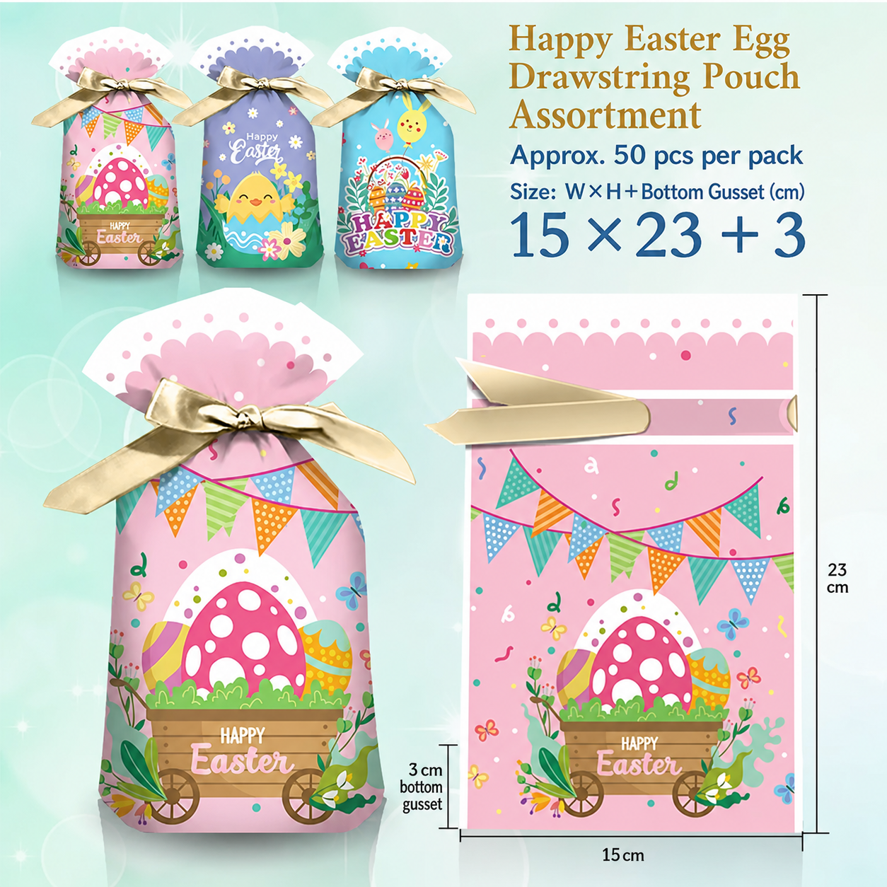 15 × 23 × 3 cm Plastic Easter Drawstring Gift Pouches – variant 35499368811