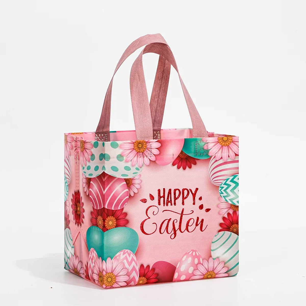 21 × 20 × 15 cm Gusseted Non-Woven Easter Gift Bag – Design D15 – Pink Floral
