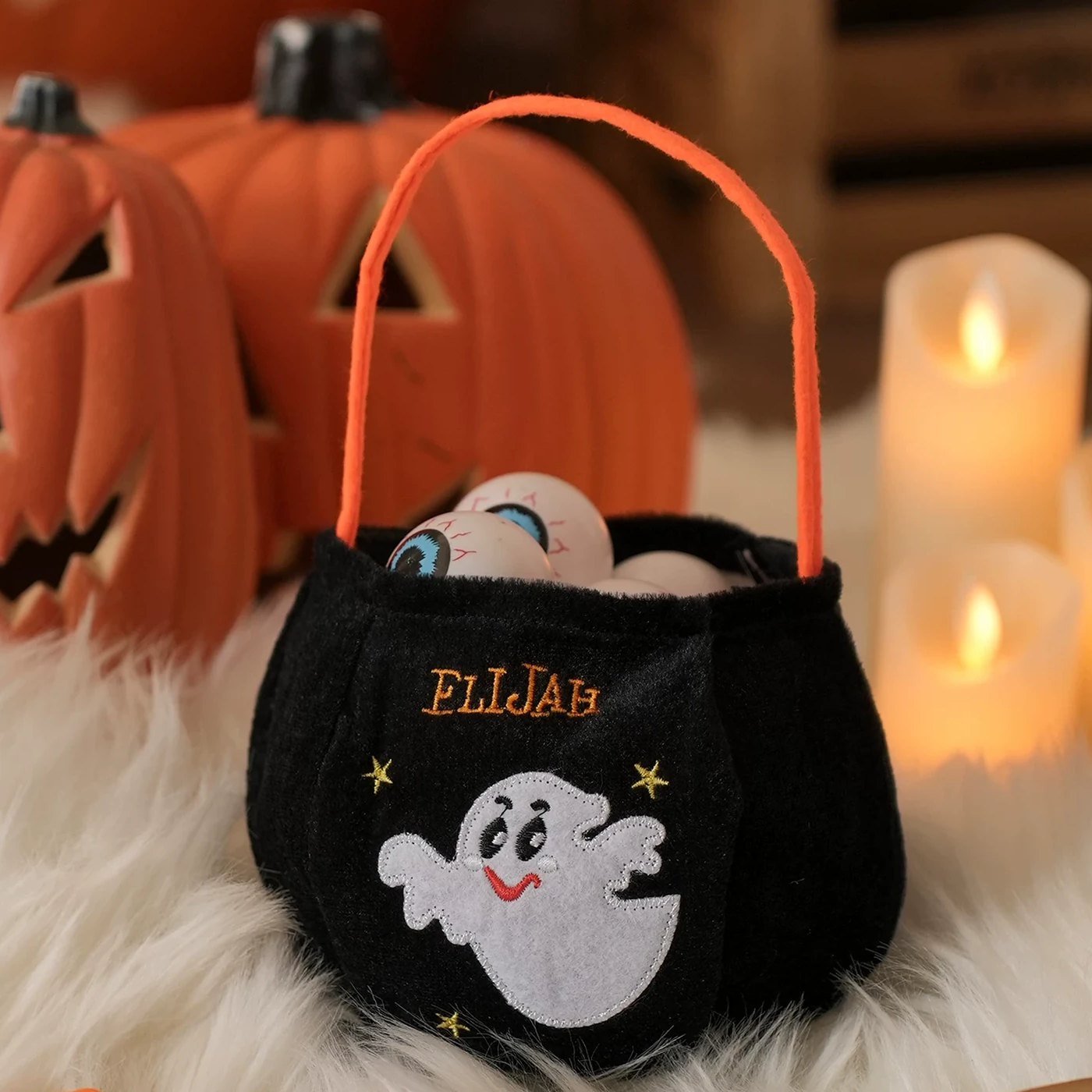 Black ghost plush Halloween treat bag