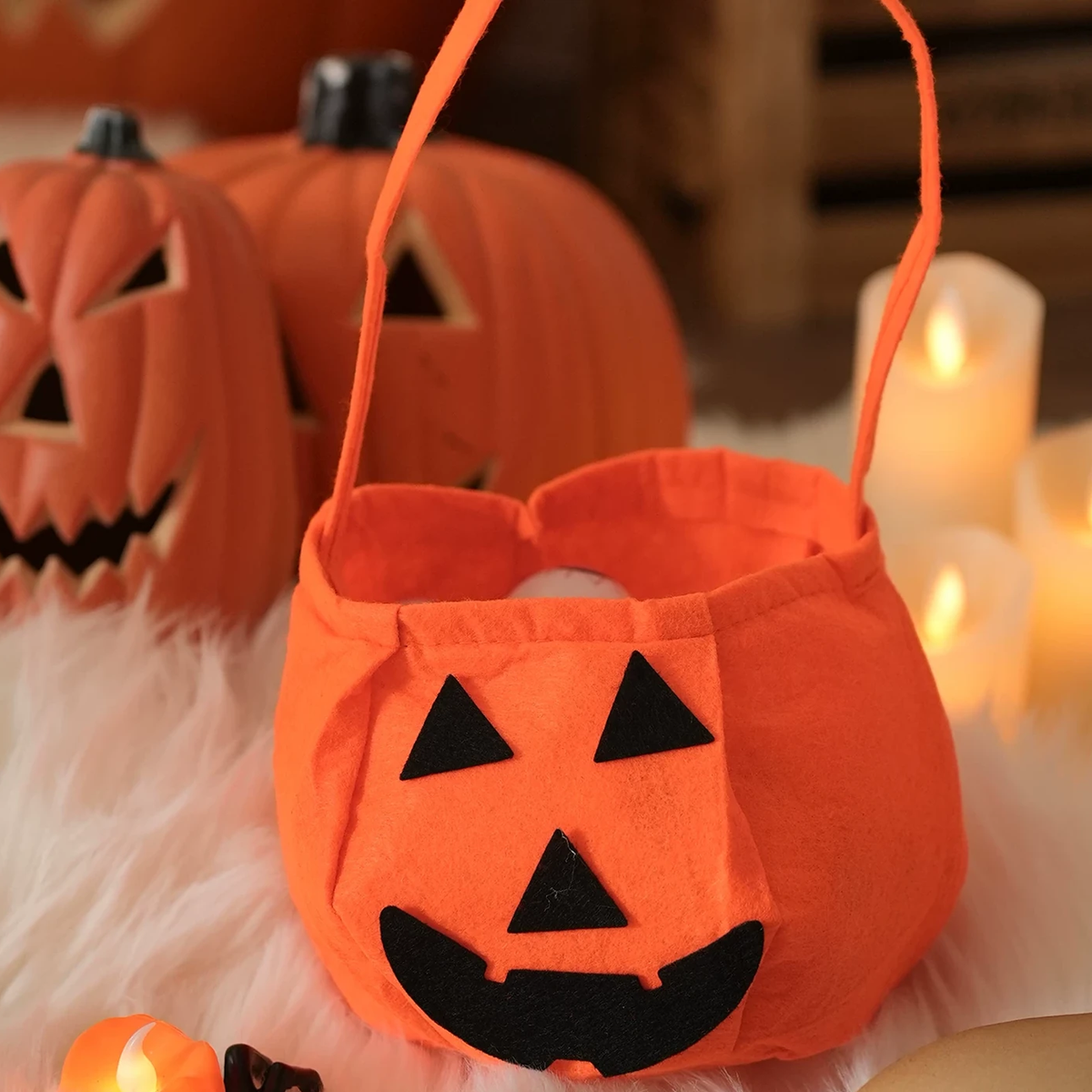 Classic pumpkin plush Halloween treat bag