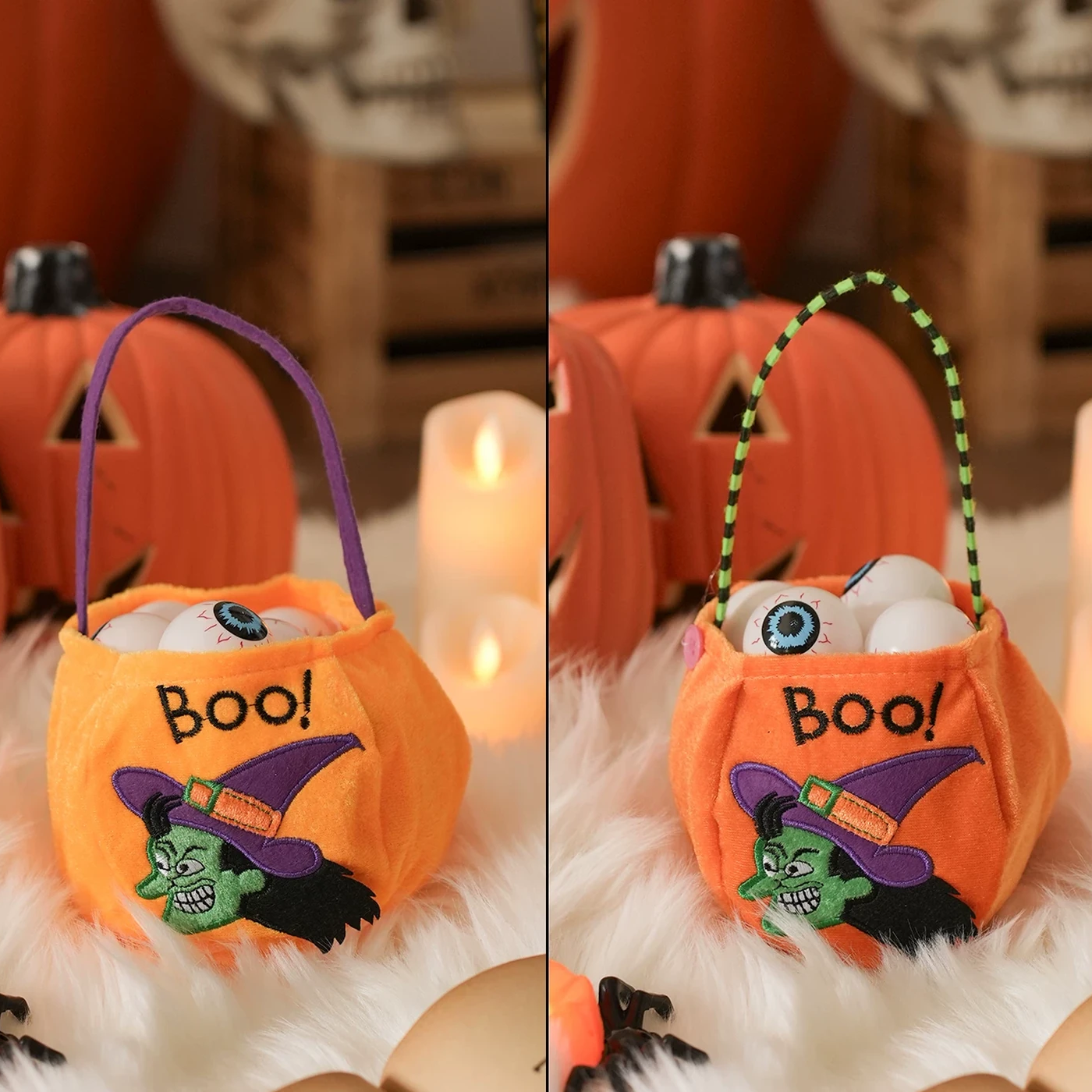 Assorted orange style plush Halloween treat bag