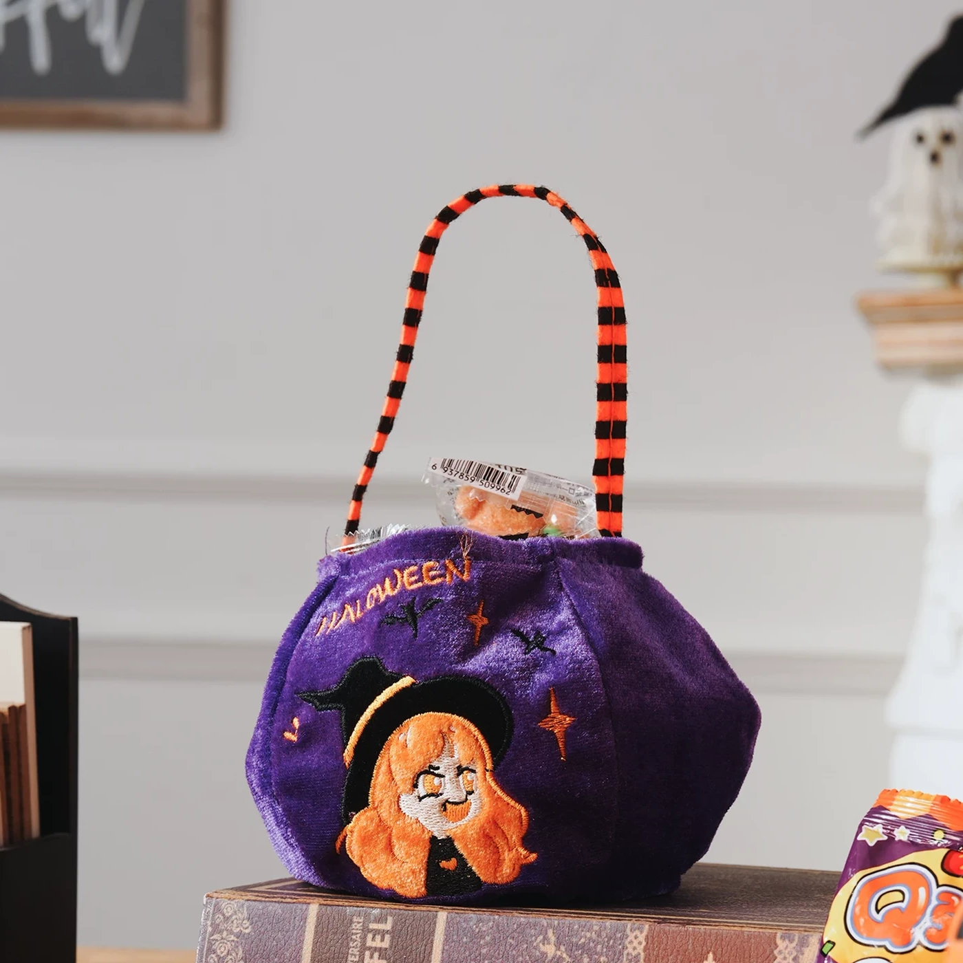 Orange witch plush Halloween treat bag