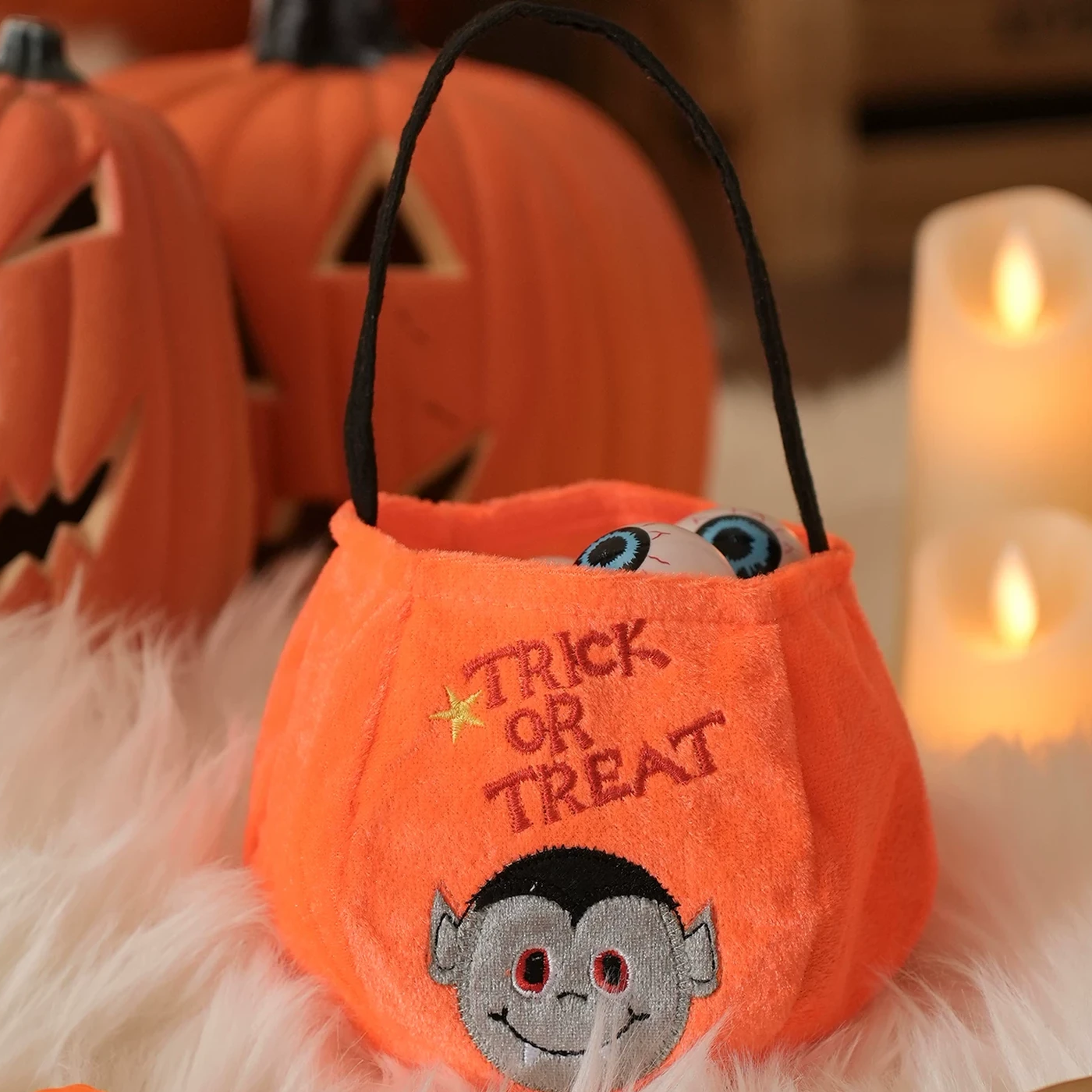 Orange vampire plush Halloween treat bag