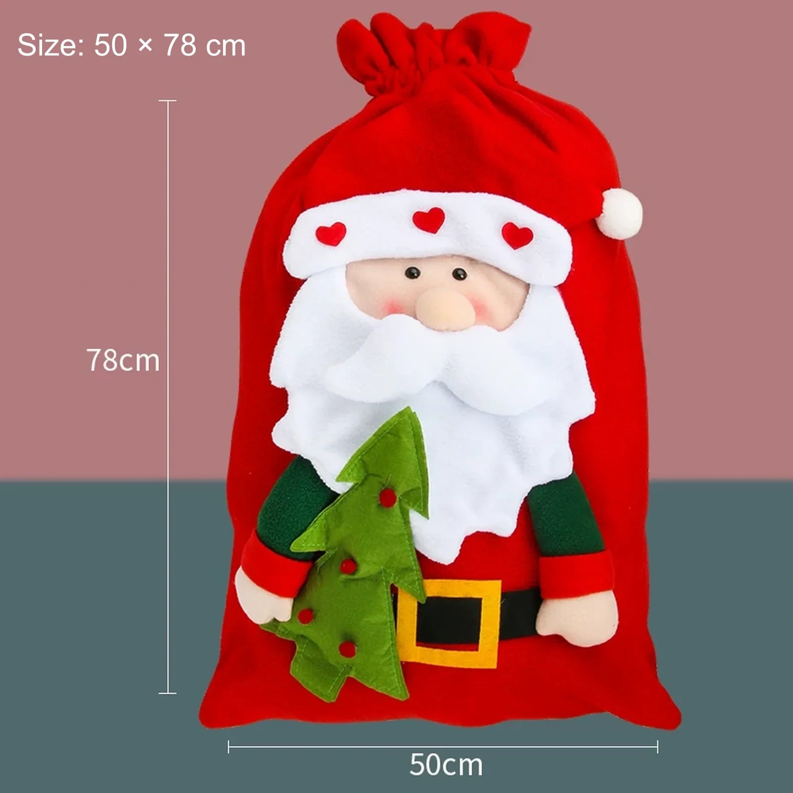 Plush Santa Christmas gift sack, 50 × 78 cm