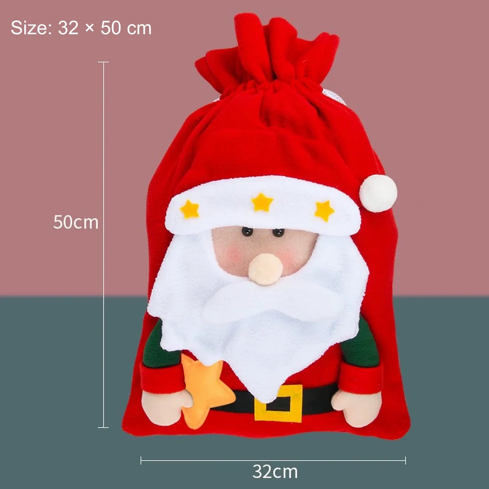 Plush Santa Christmas gift sack, 32 × 50 cm