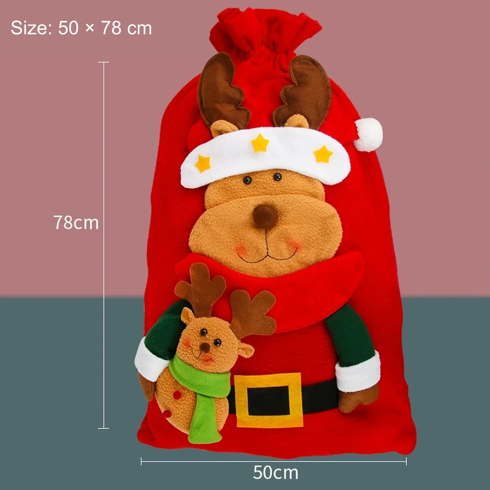 Plush reindeer Christmas gift sack, 50 × 78 cm