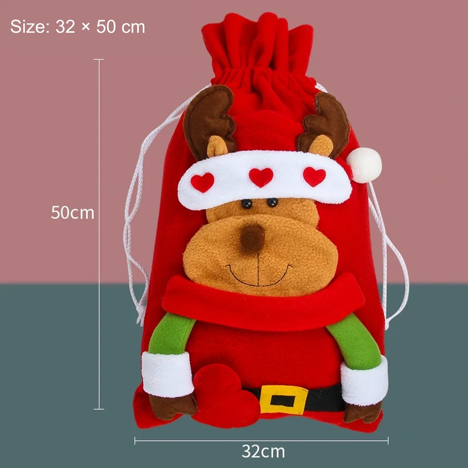 Plush reindeer Christmas gift sack, 32 × 50 cm