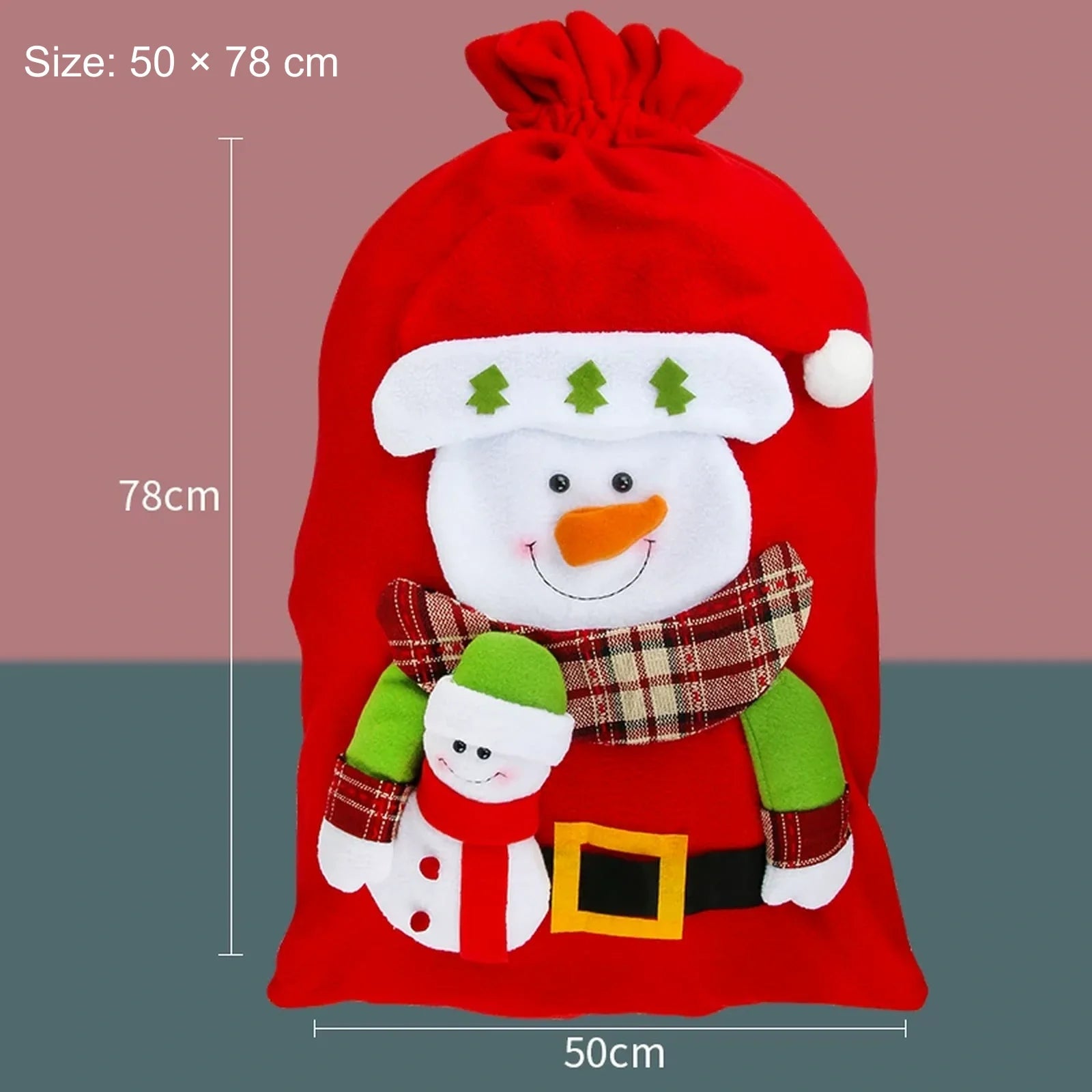 Plush snowman Christmas gift sack, 50 × 78 cm