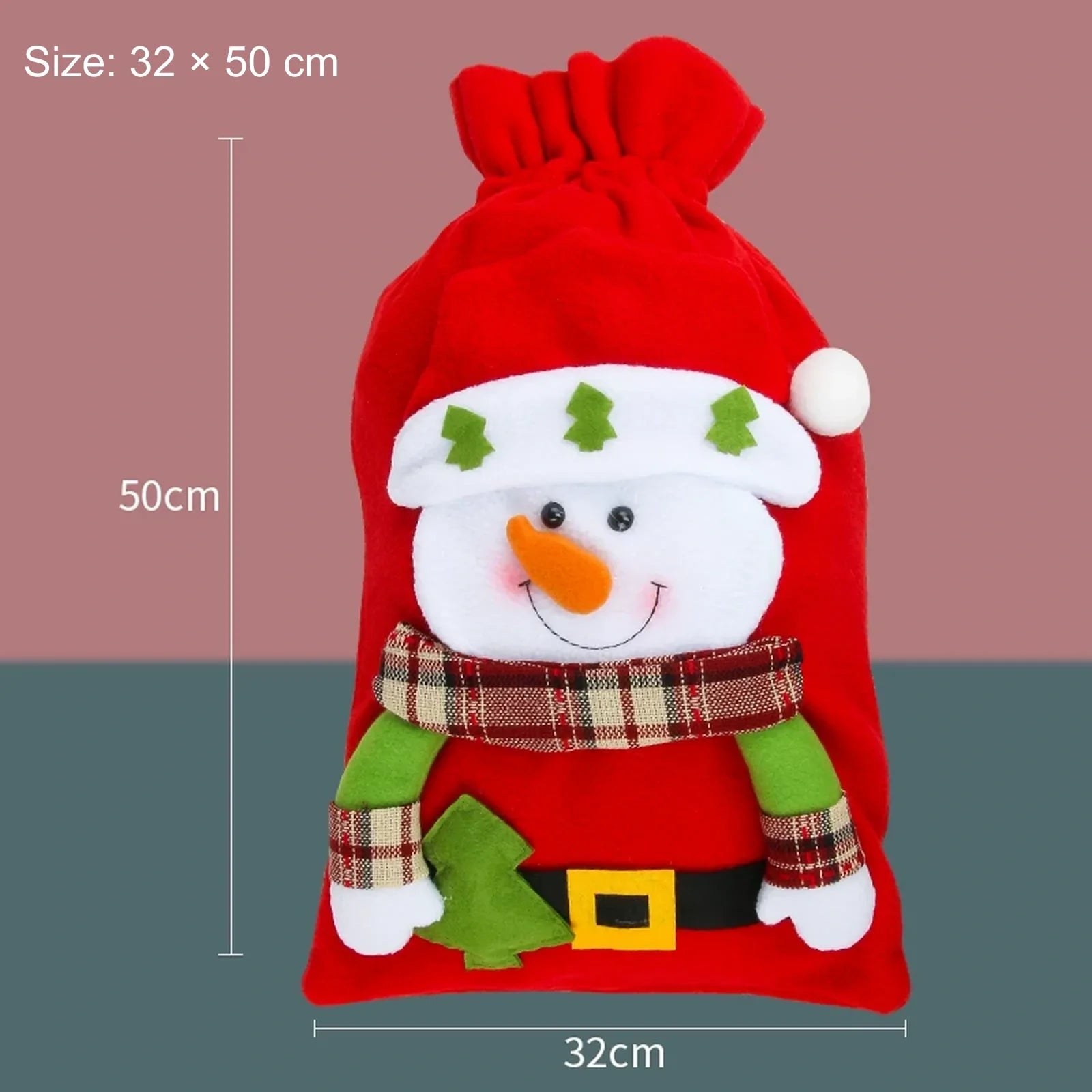 Plush snowman Christmas gift sack, 32 × 50 cm