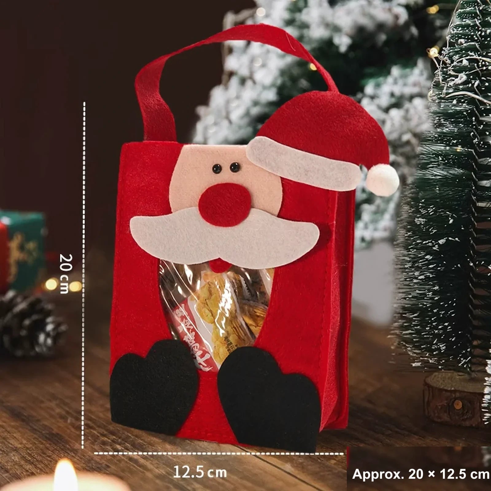 Santa Christmas gift bag with carry handle, approximately 20 × 12.5 cm