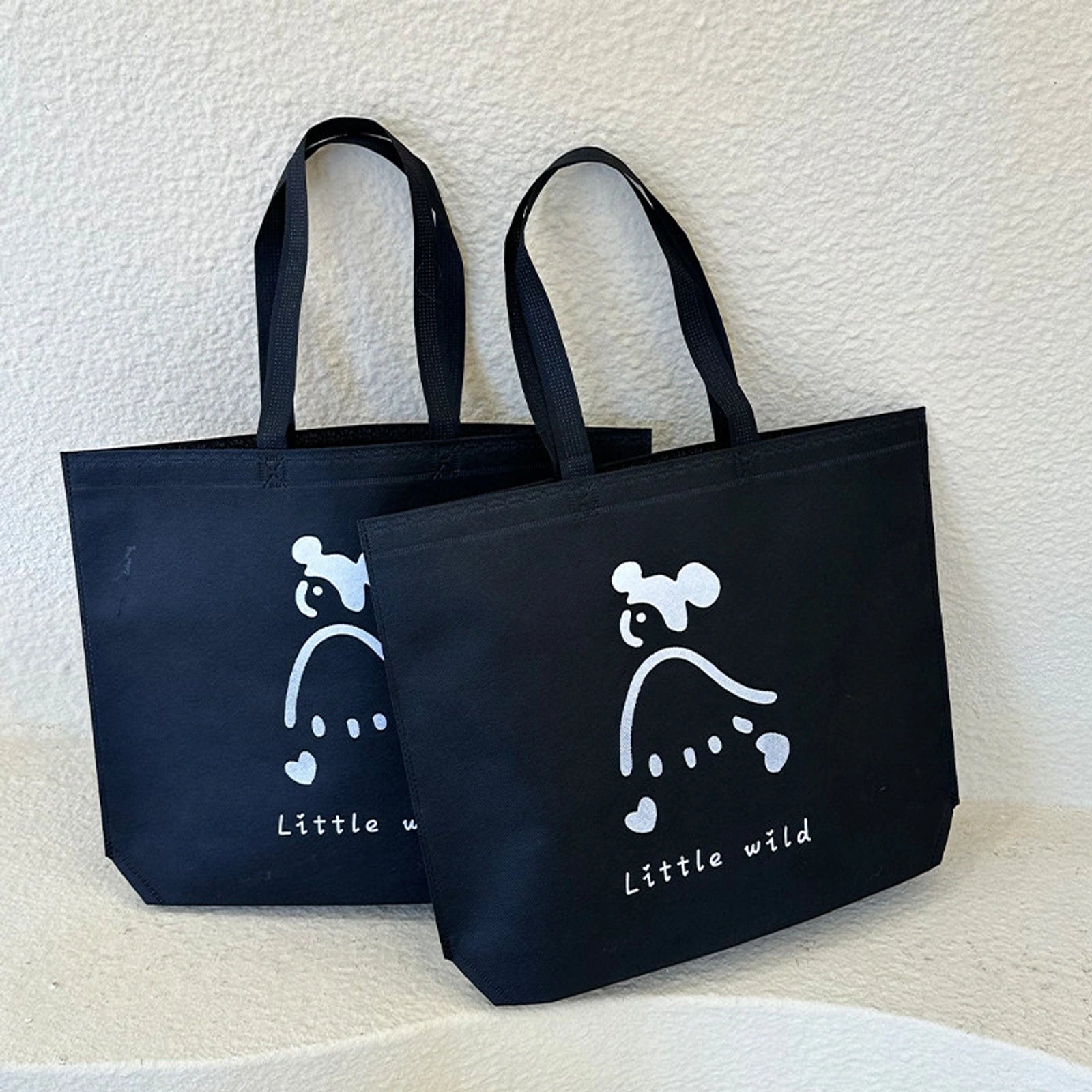 Extra-Large Non-Woven Tote Bags — 3 Styles — Black — Girl Print
