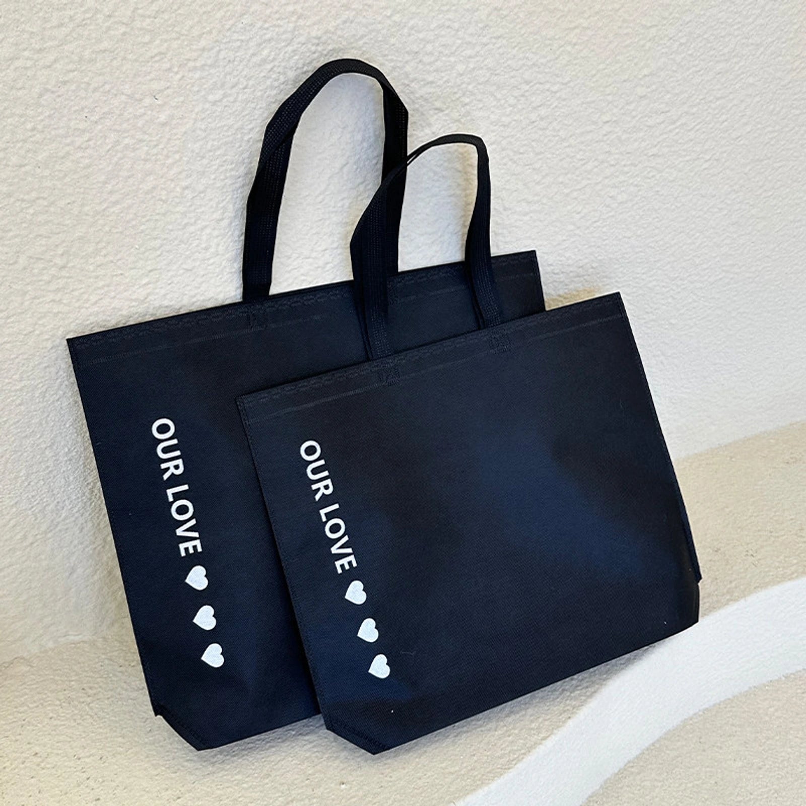 Extra-Large Non-Woven Tote Bags — 3 Styles — Black — LOVE Print