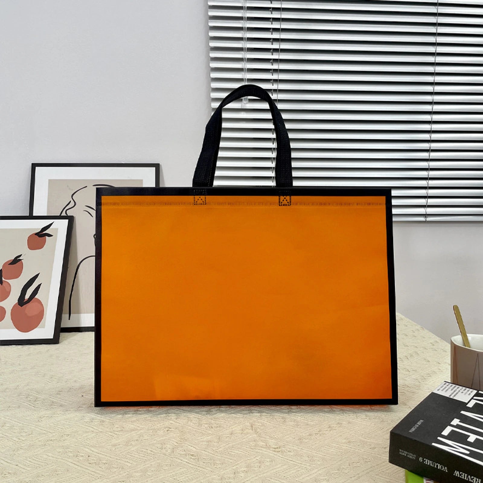 Extra-Large Non-Woven Tote Bags — 3 Styles — Orange Base with Black Trim
