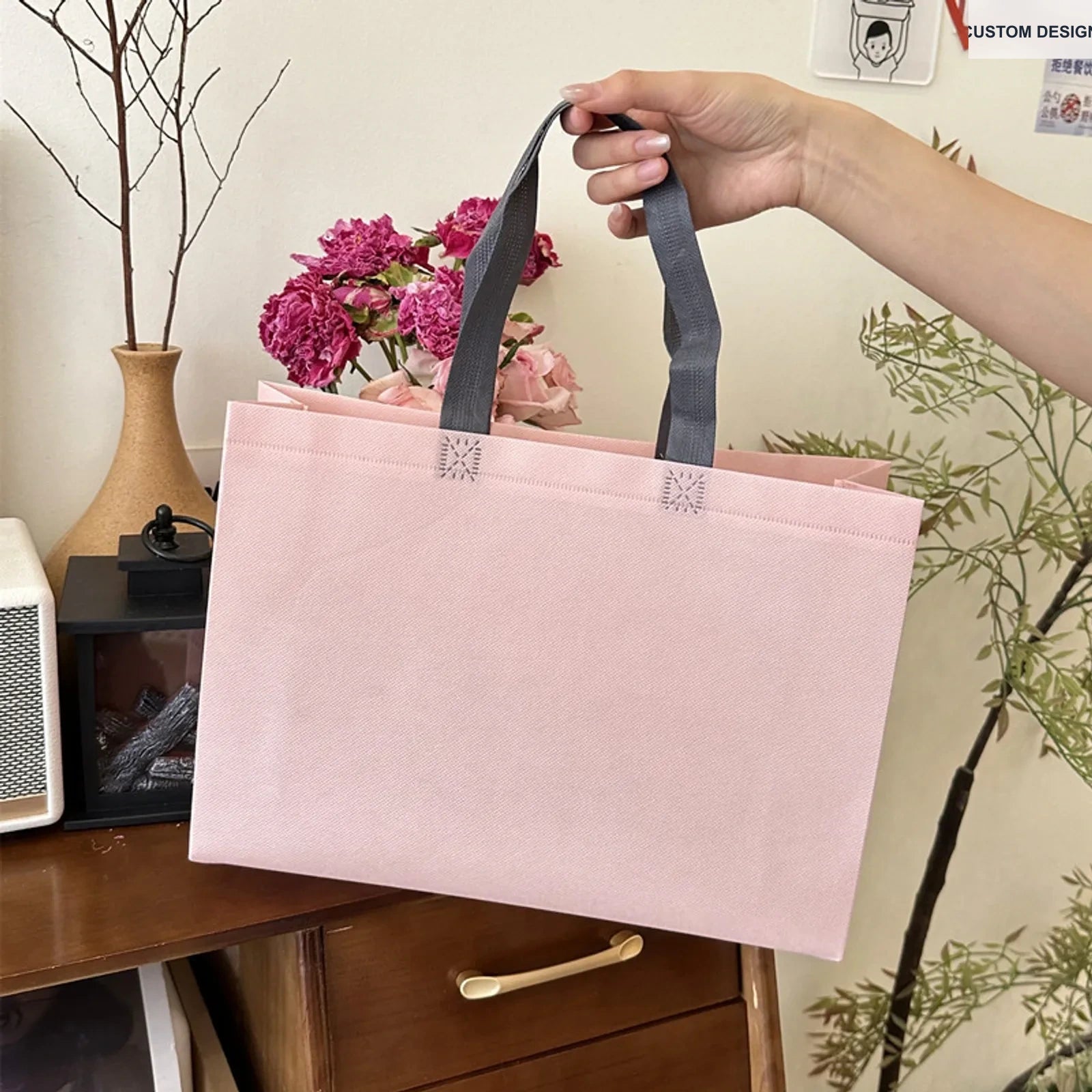 Extra-Large Non-Woven Tote Bags — 6 Styles — Sakura Pink
