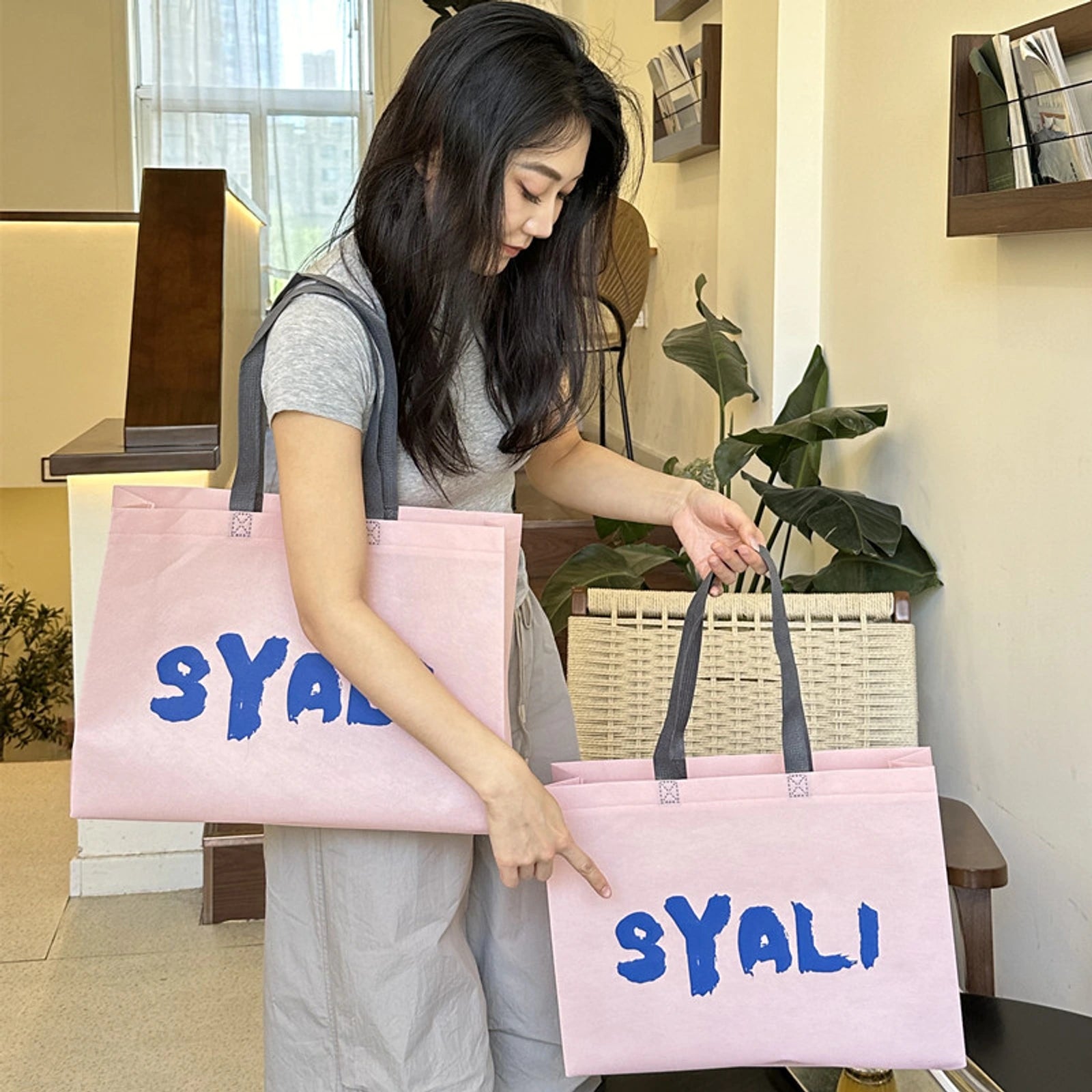 Extra-Large Non-Woven Tote Bags — 6 Styles — Sakura PinkSYALI