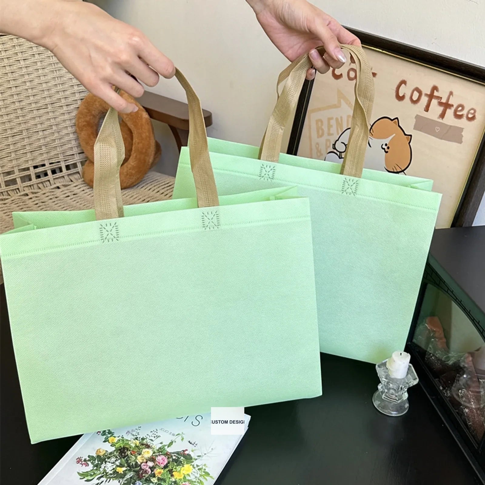 Extra-Large Non-Woven Tote Bags — 6 Styles — Teal Green